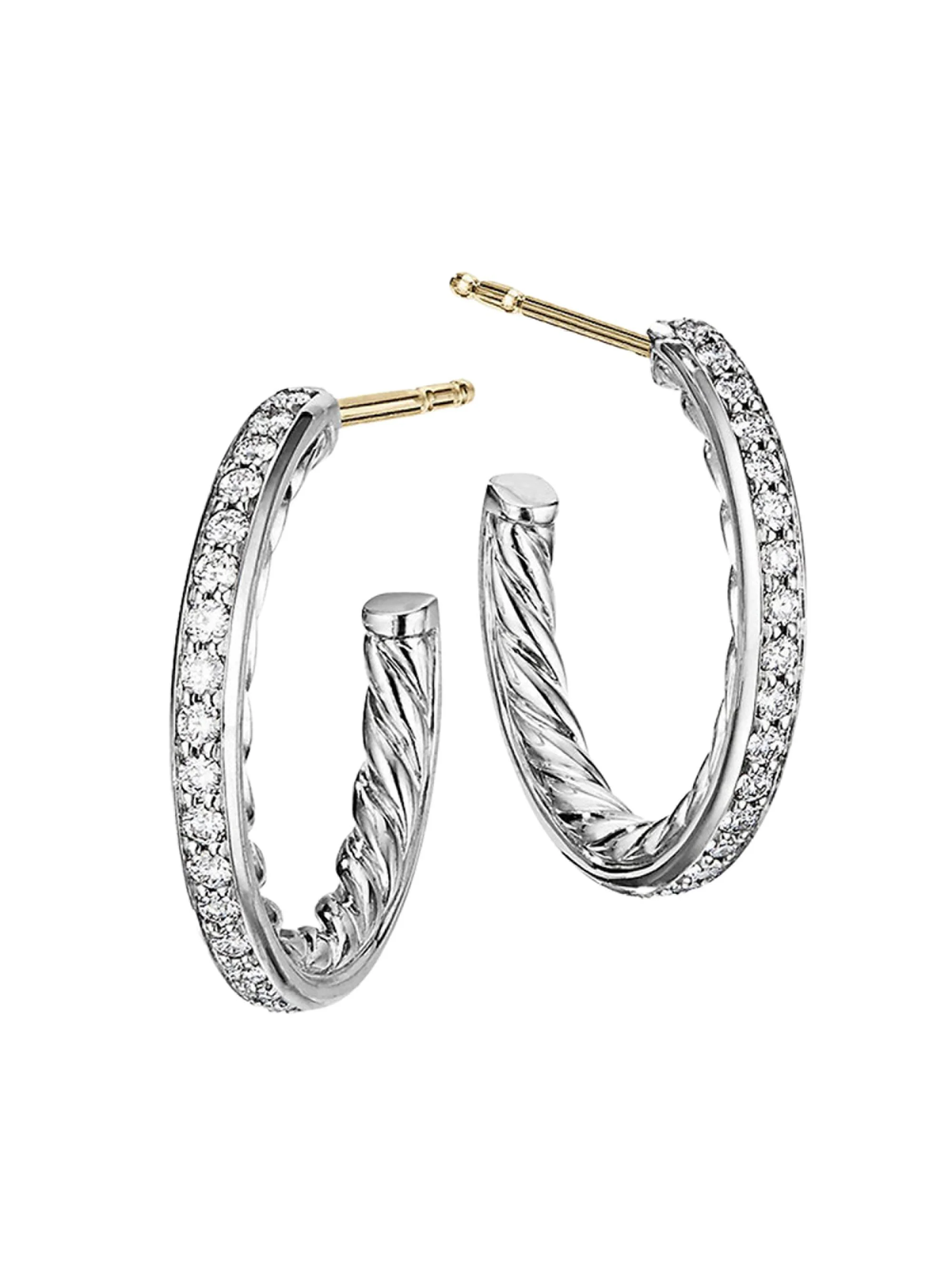 Women's Pavé Hoop Earrings in Sterling Silver - Silver - 1