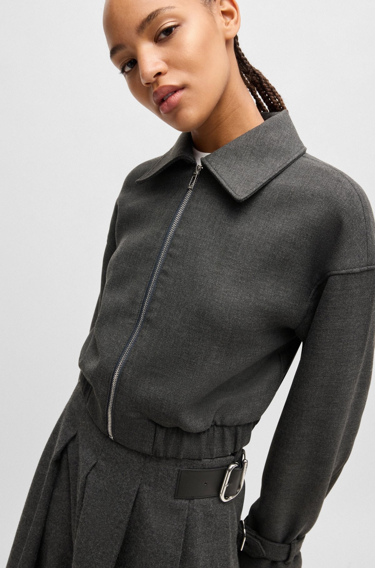 COLLARED JACKET WITH BUCKLED CUFFS - 5