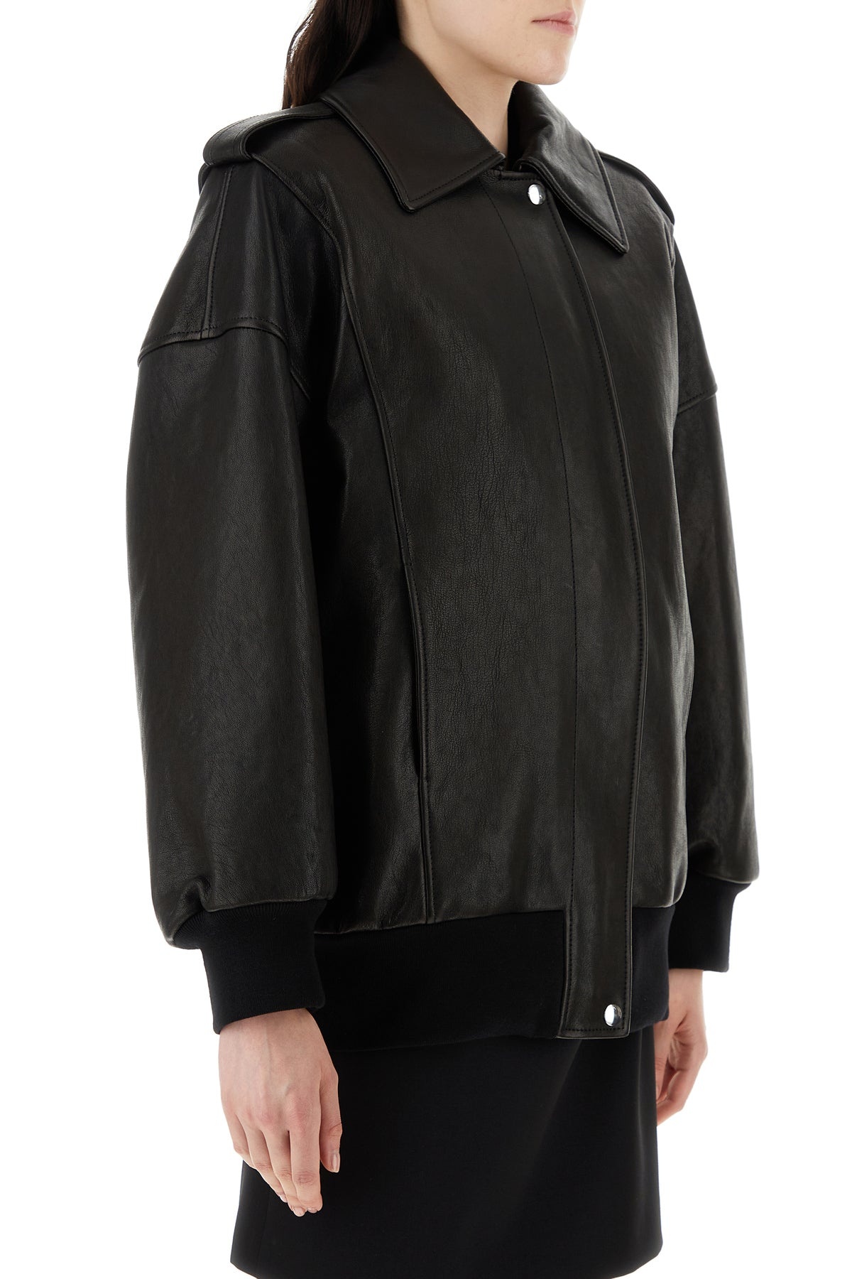 Black leather oversize jacket - 3