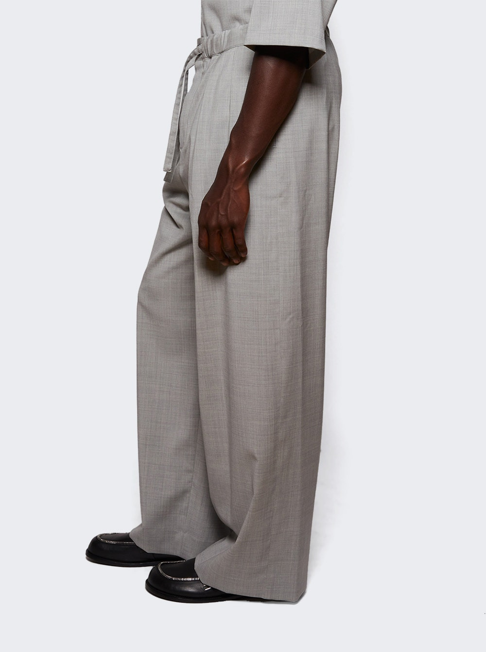 Wool Drawstring Trousers Grey - 3