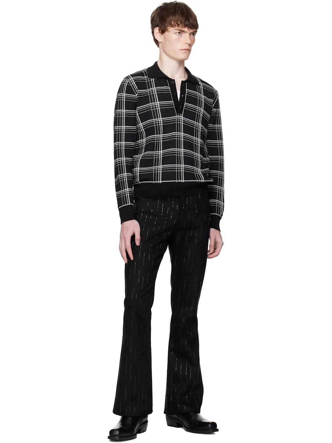Black & White Check Jacquard Polo - 4