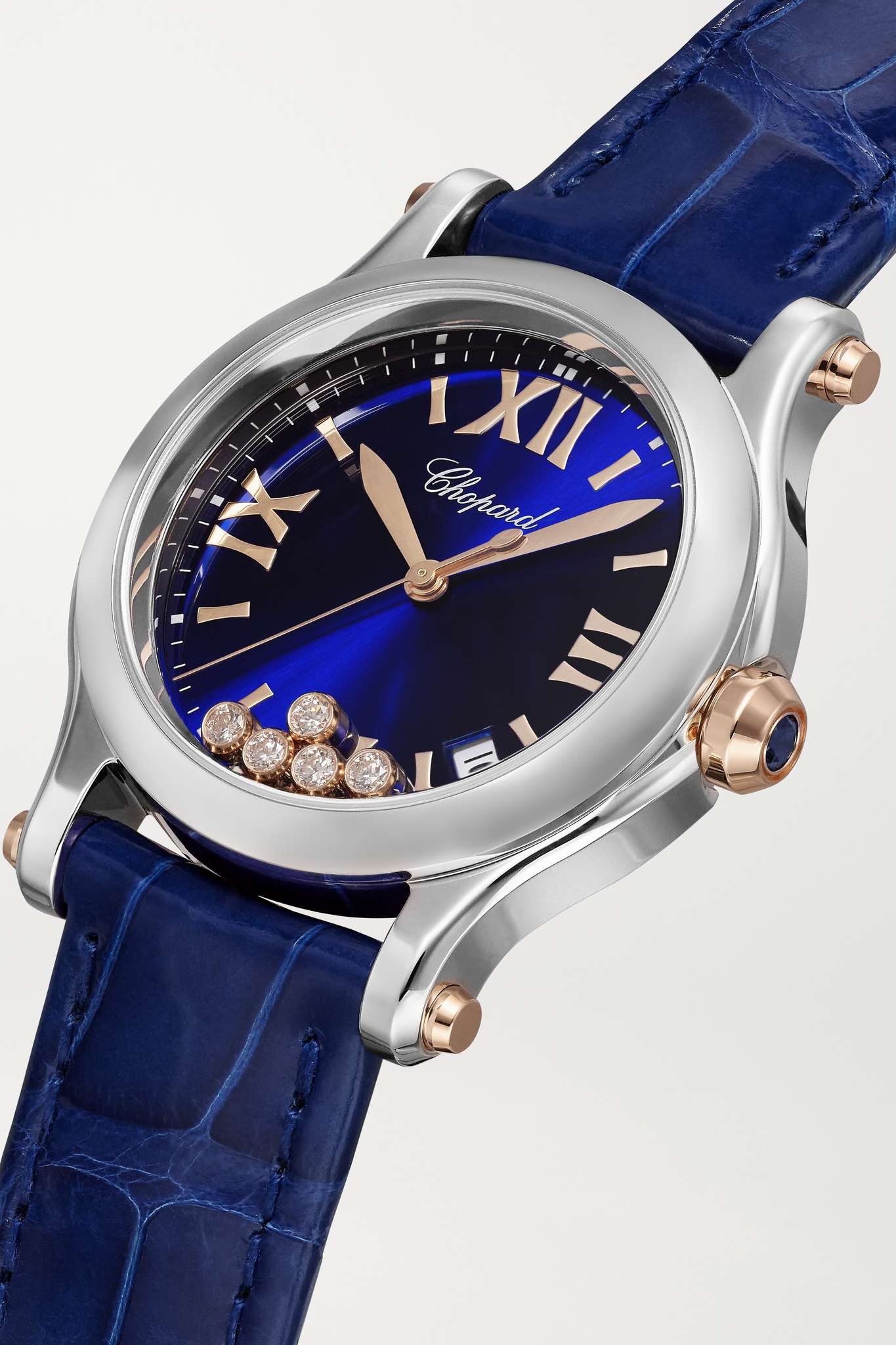 Happy Sport 36mm stainless steel, 18-karat rose gold, alligator and diamond watch - 3
