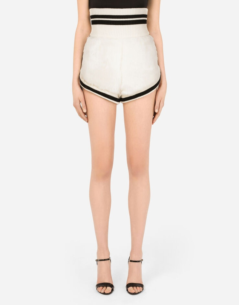 Faux fur shorts with contrasting trims 1