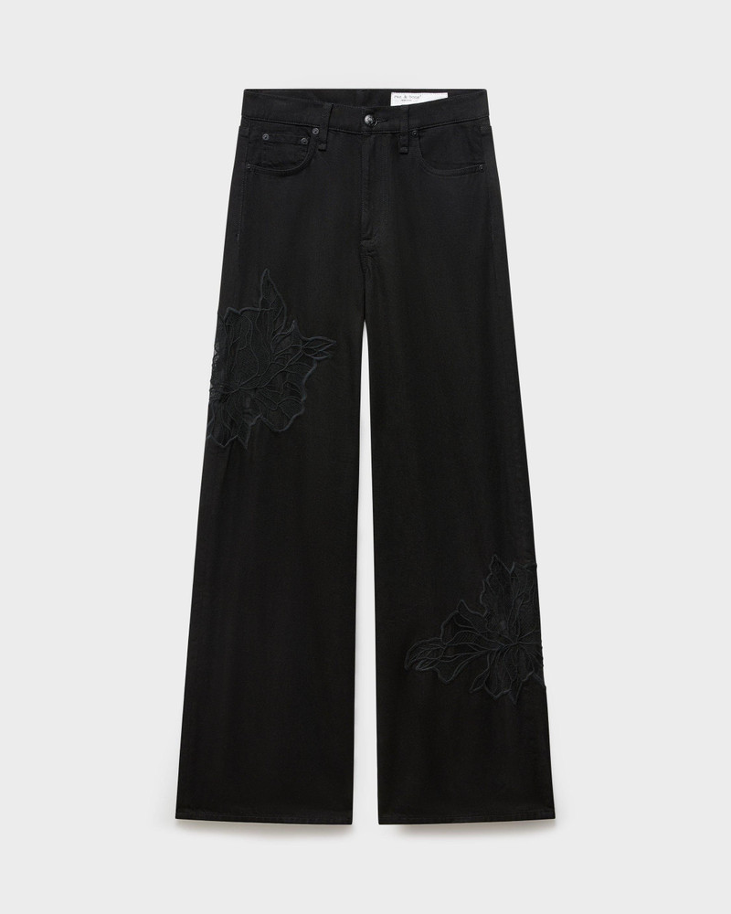 Sofie Wide-Leg Jeans Featherweight in Black Rinse Floral Lace 1