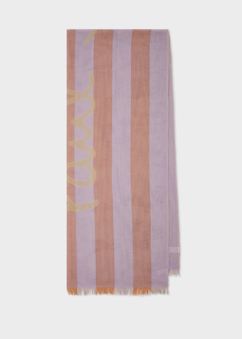 Women's Lilac Stripe Cotton Logo Scarf 1