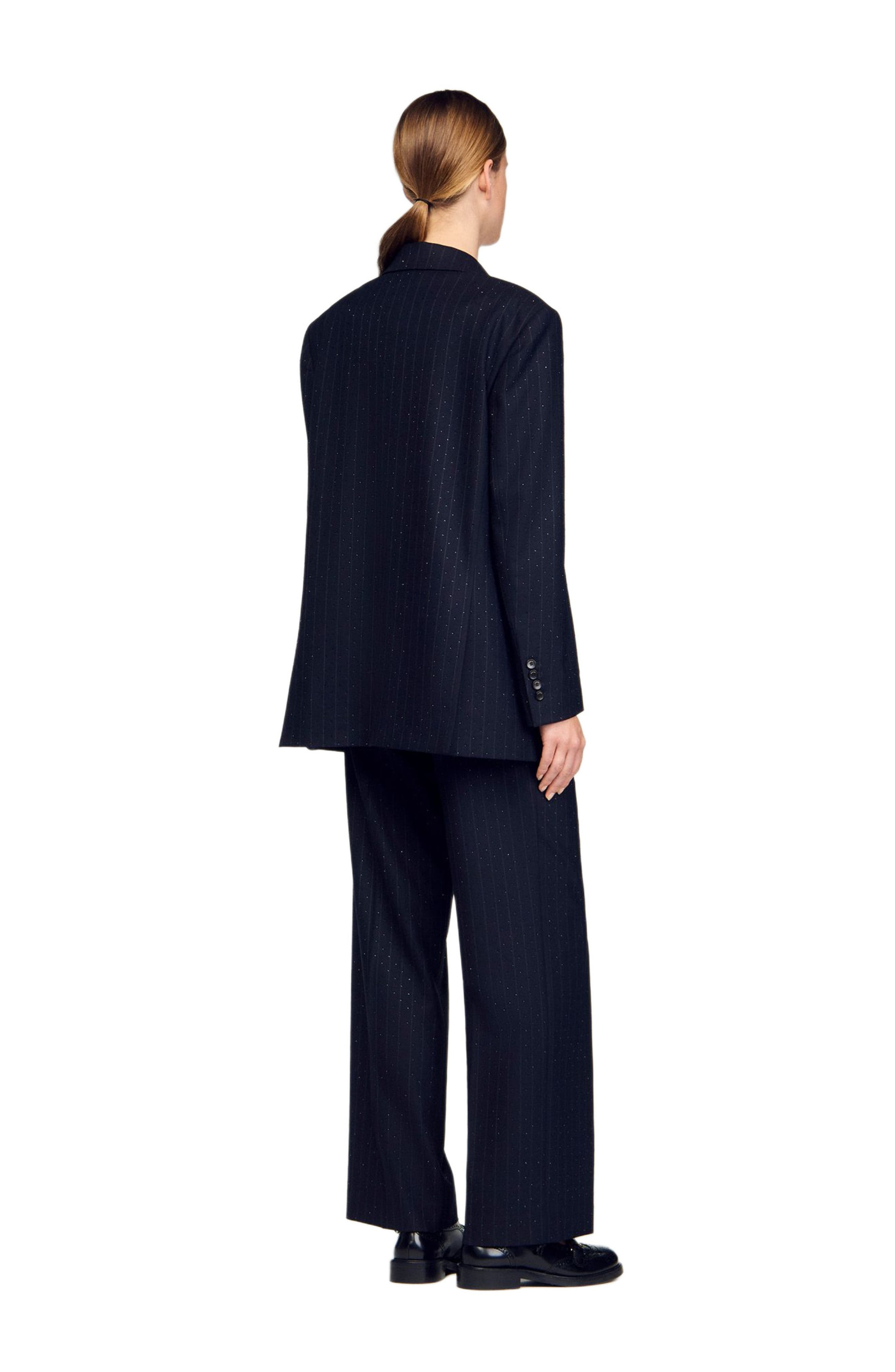 SANDRO Striped rhinestone suit jacket in Navy Blue at Nordstrom - 3