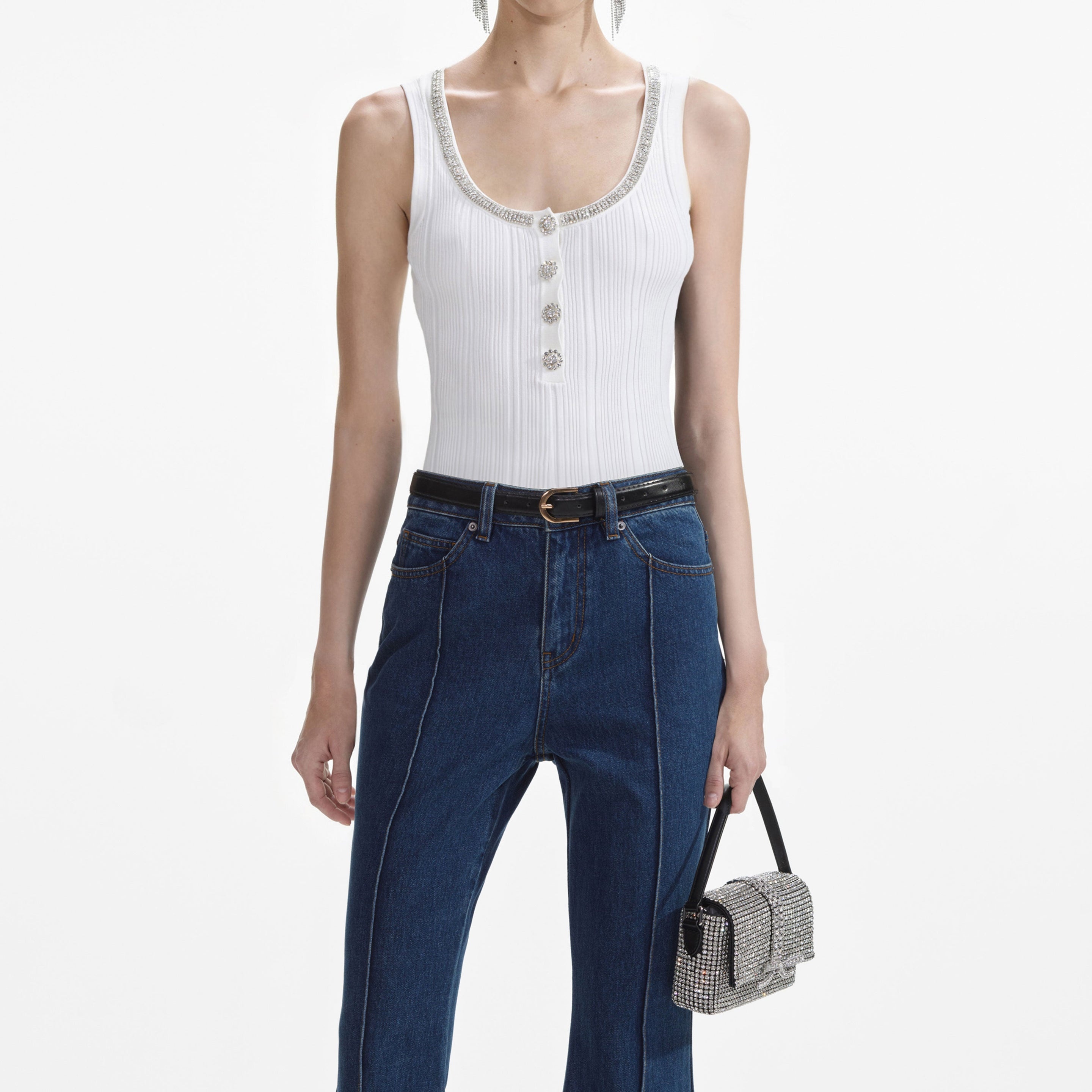 self-portrait Crystal Embellished Denim Jeans | REVERSIBLE