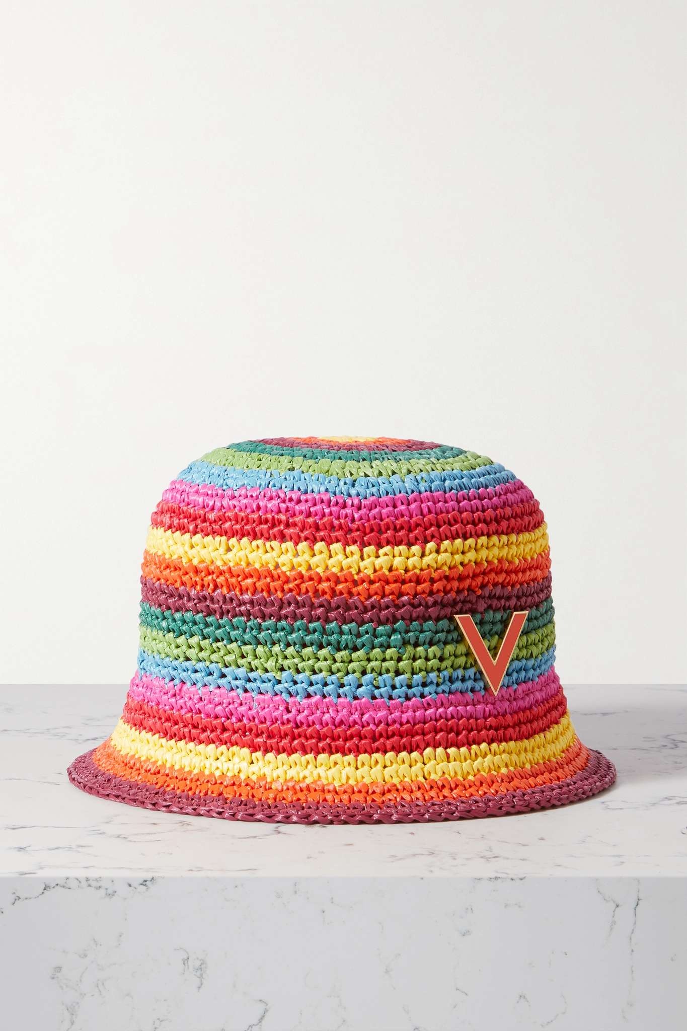 Valentino Garavani embellished striped crochet bucket hat - 1