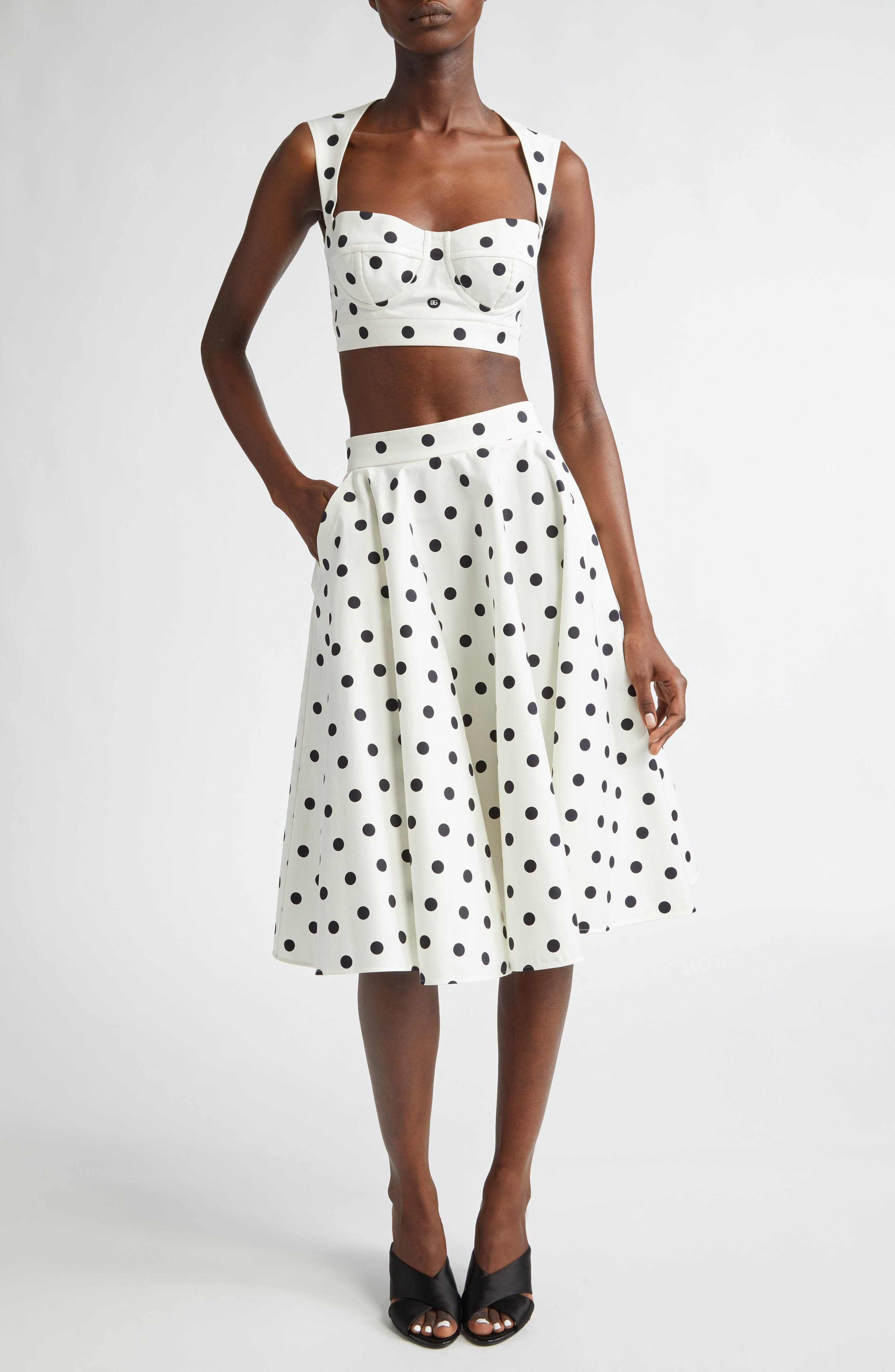 Dolce&Gabbana Polka Dot Back Cutout Crop Bustier Top in Hwzrn Pois Med 1.5 F.bianc at Nordstrom - 2