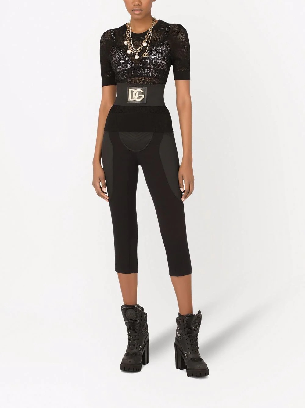 open-work jacquard logo top - 2
