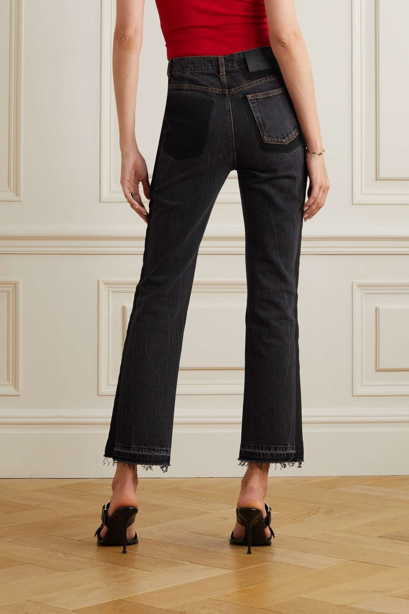 Frayed high-rise straight-leg jeans - 4