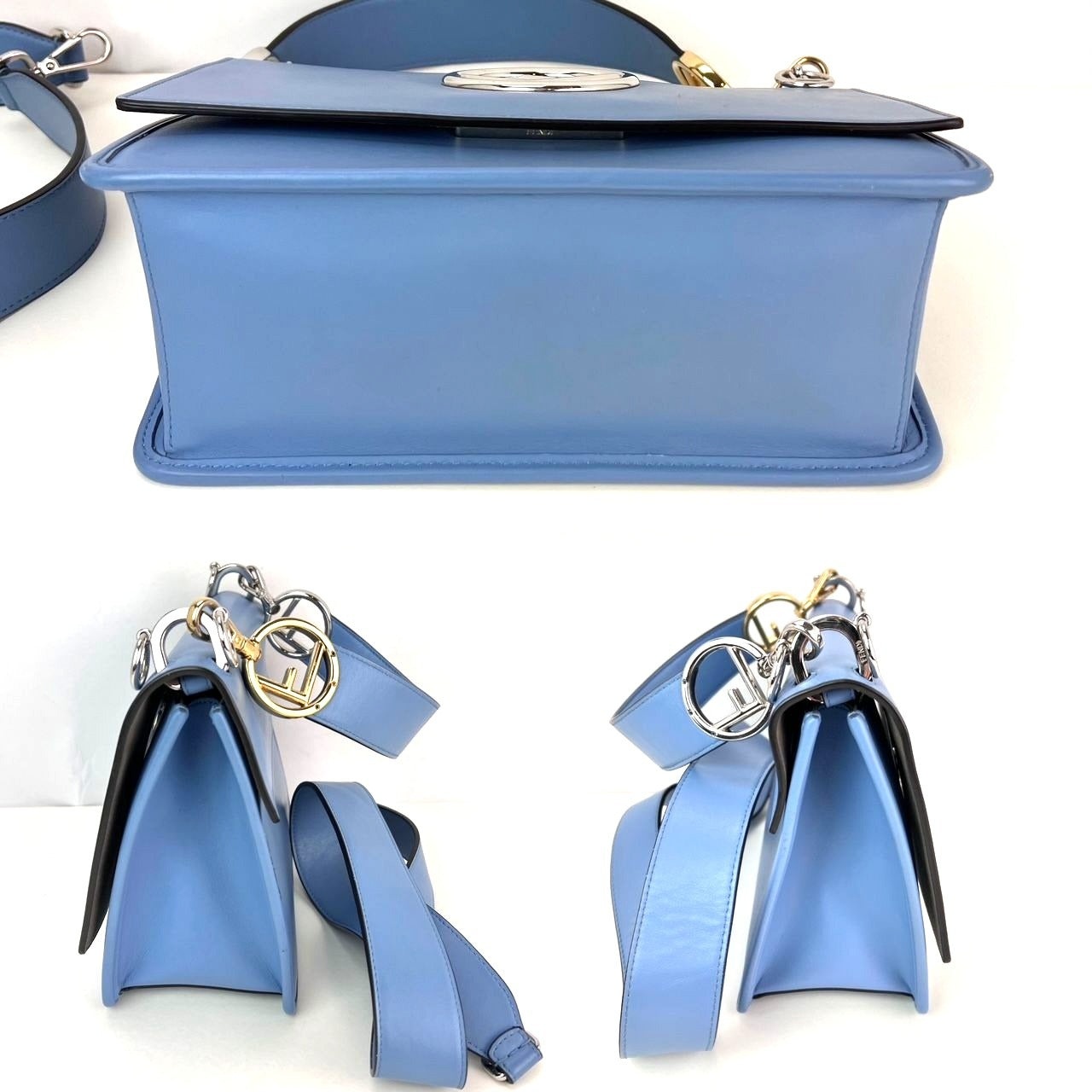 Fendi F Kan 1 Medium Blue Leather Shoulder Hand Bag - 3