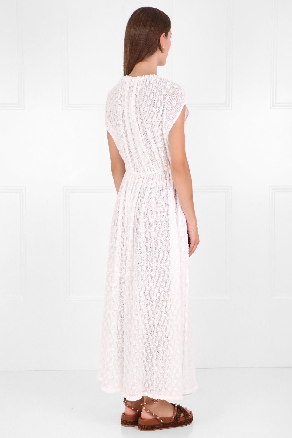 CAP SLEEVE EMBROIDERED LACE DRESS | WHITE - 3