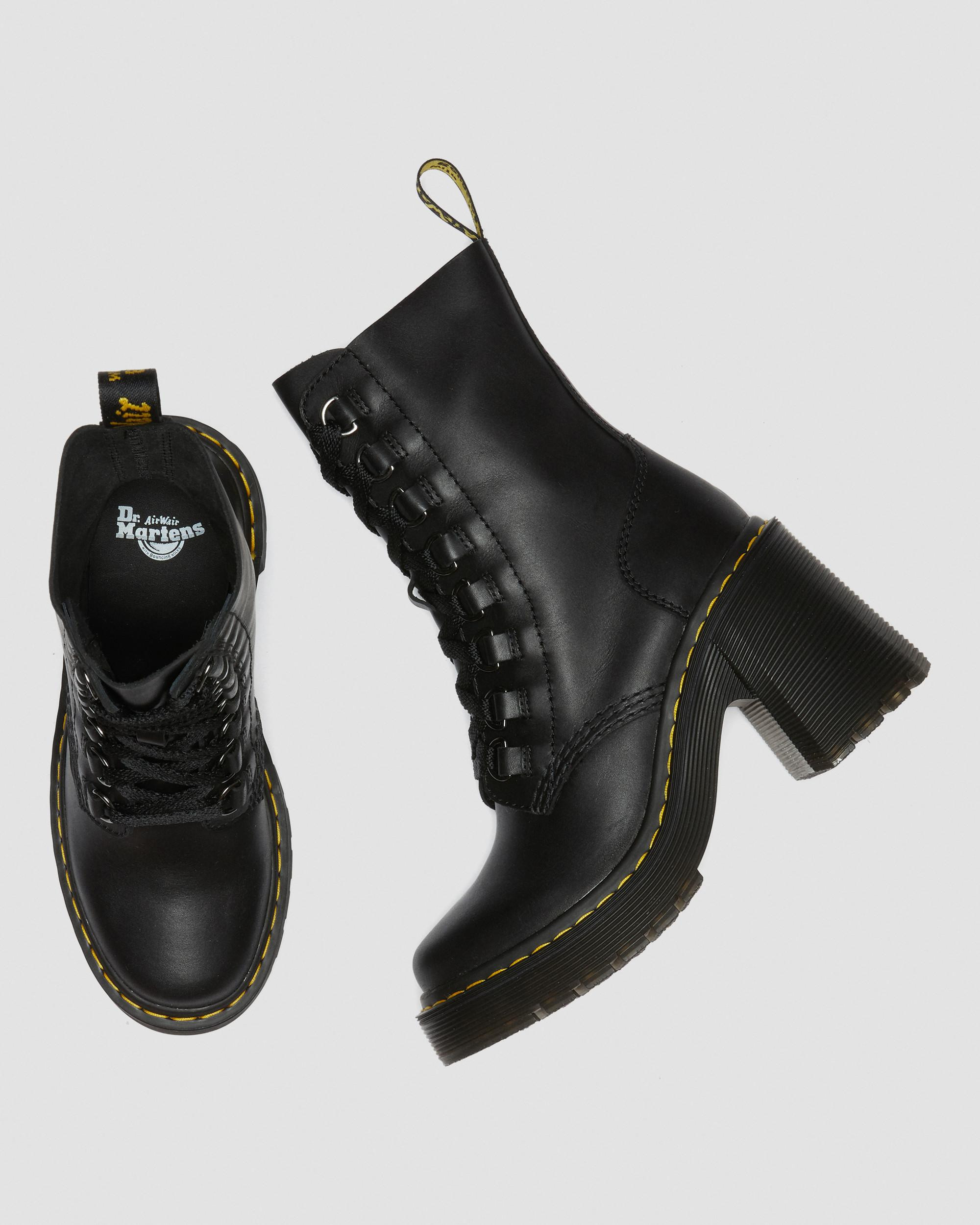 Chesney Leather Flared Heel Lace Up Boots - 10