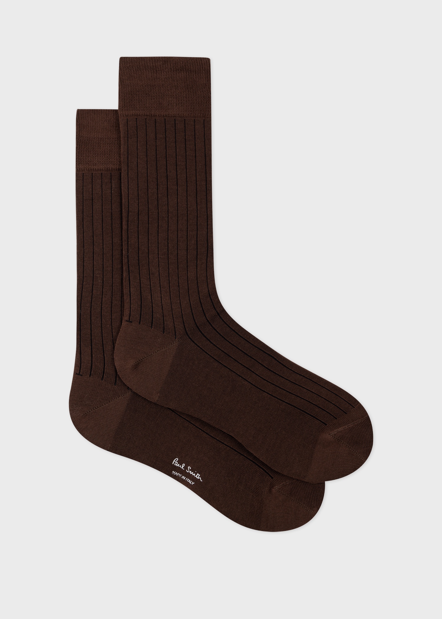 Dark Brown Ribbed Cotton-Blend Socks - 1