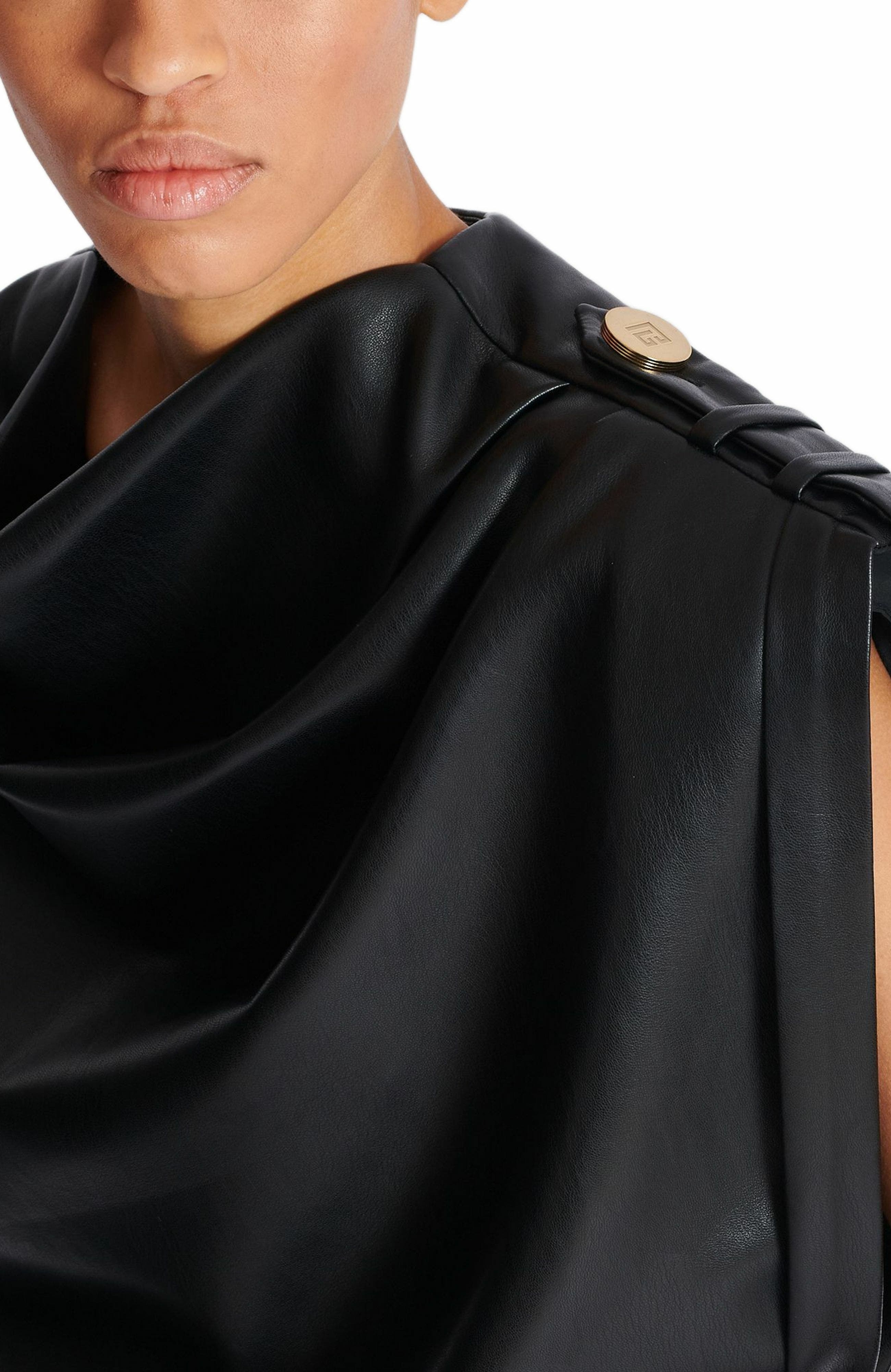 Balmain Faux leather draped top in Black at Nordstrom - 6
