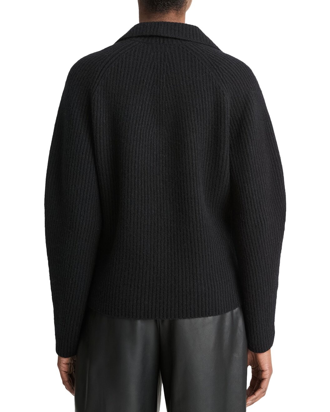 Vince Leather Trim Ribbed Wool & Cashmere-Blend Polo Shirt - 2