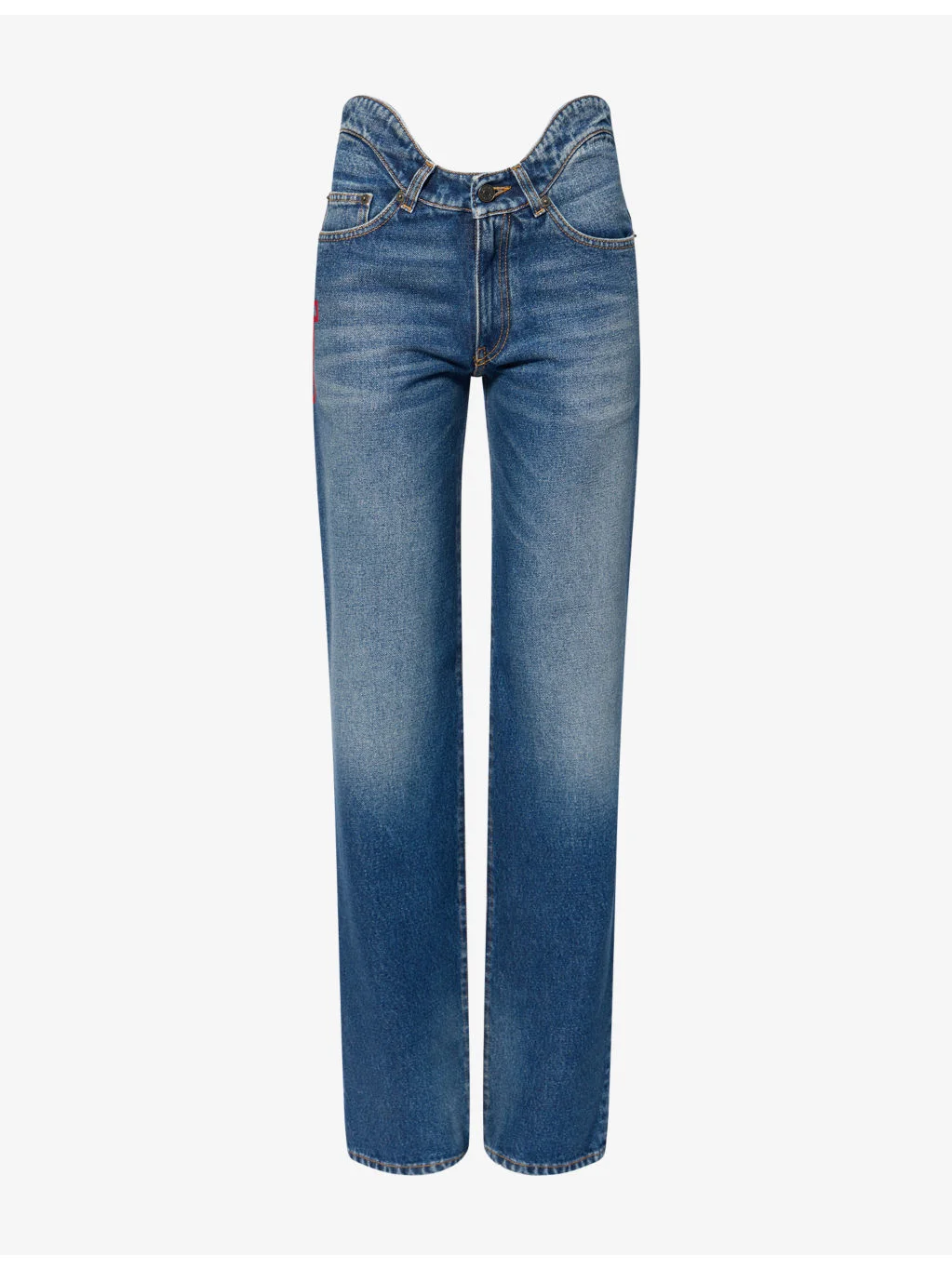 Wavy-Waistband Straight Denim Jeans - 1