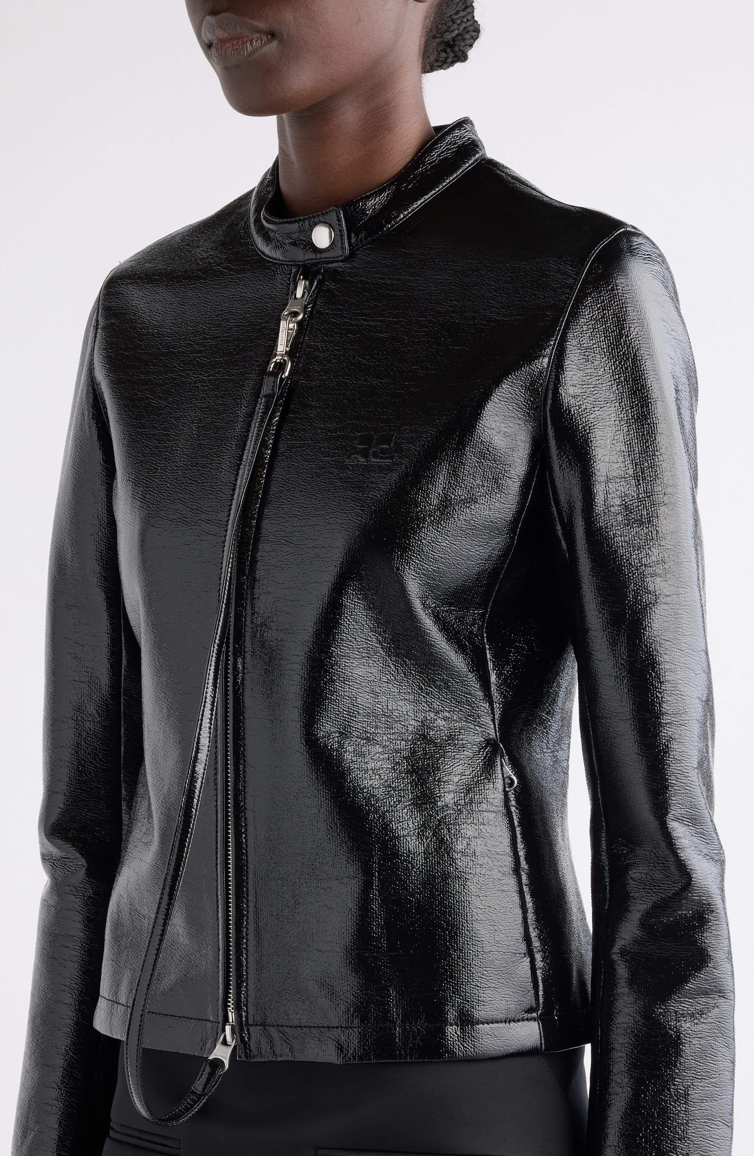 Courrèges City Vinyl Biker Jacket in Black at Nordstrom - 5