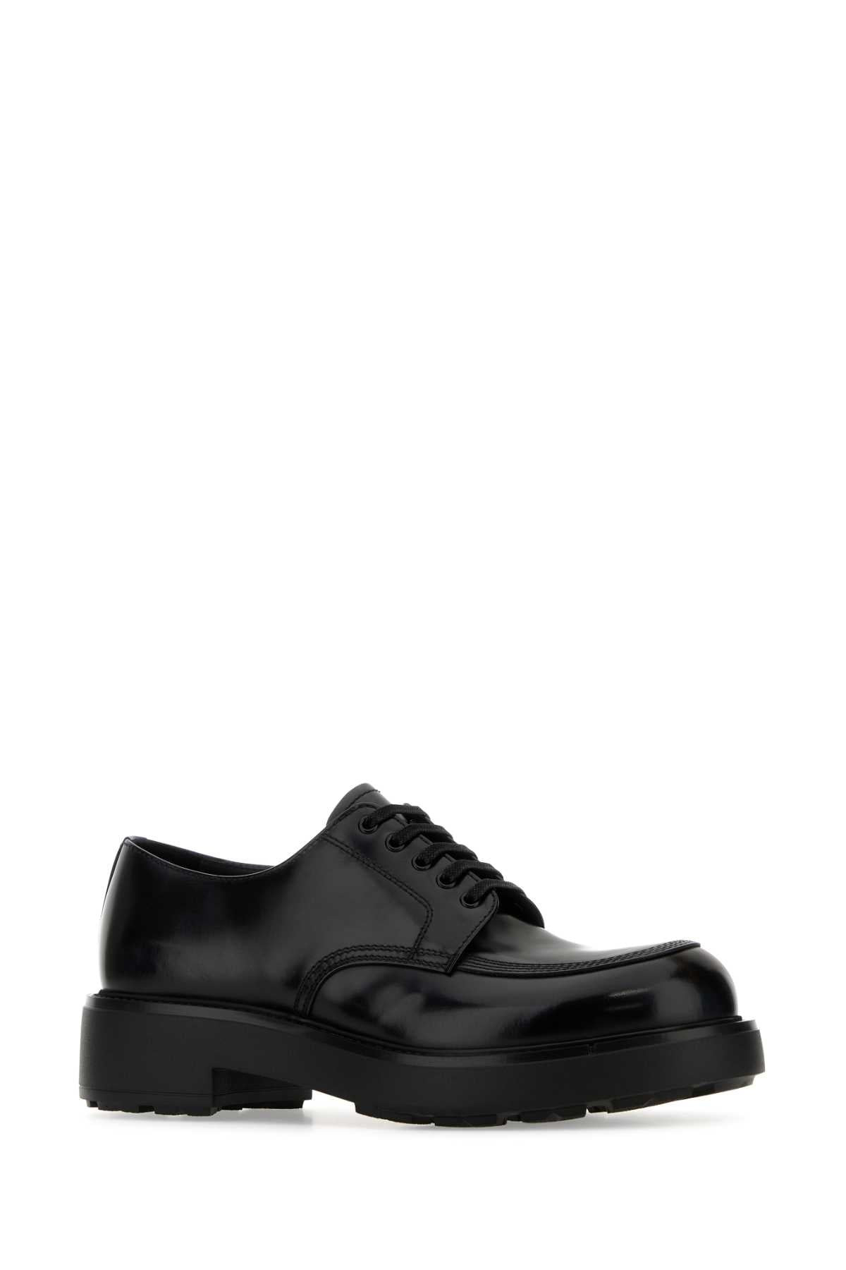 Prada Men Black Leather Lace-Up Shoes - 2