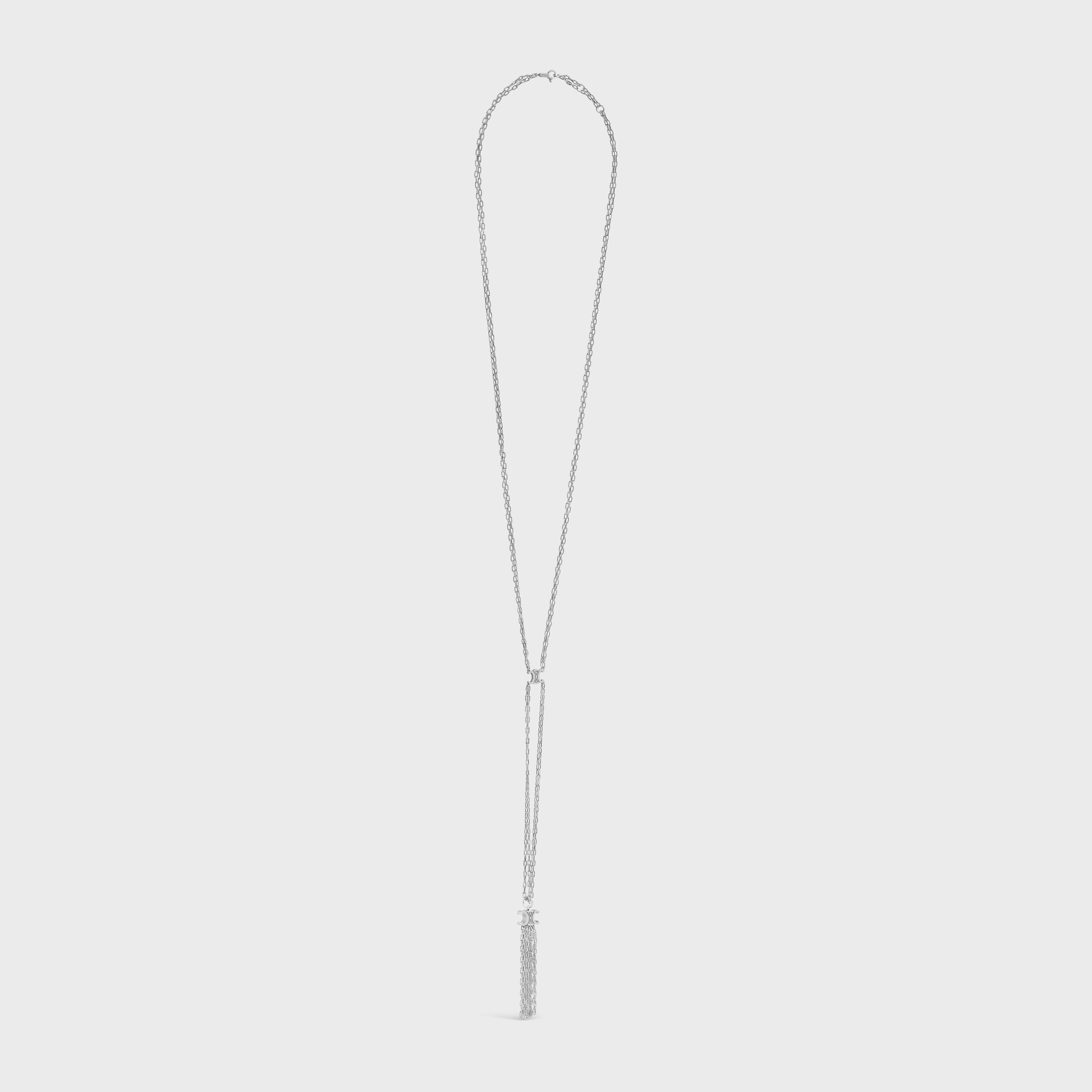 Triomphe Folk Tie Long Necklace in Brass with Rhodium Finish - 2