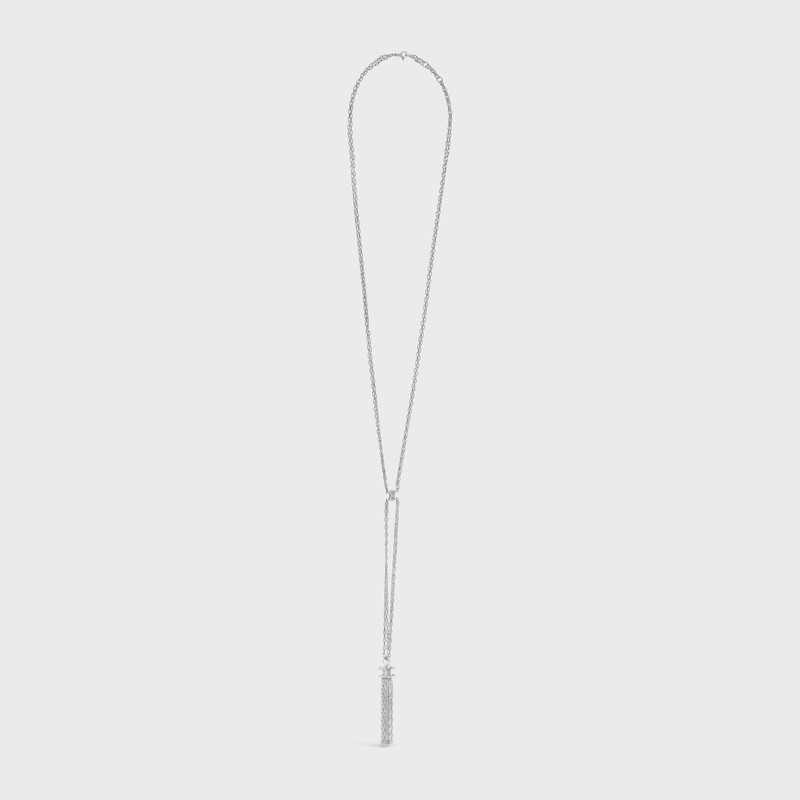 CELINE Triomphe Folk Tie Long Necklace in Brass with Rhodium Finish outlook