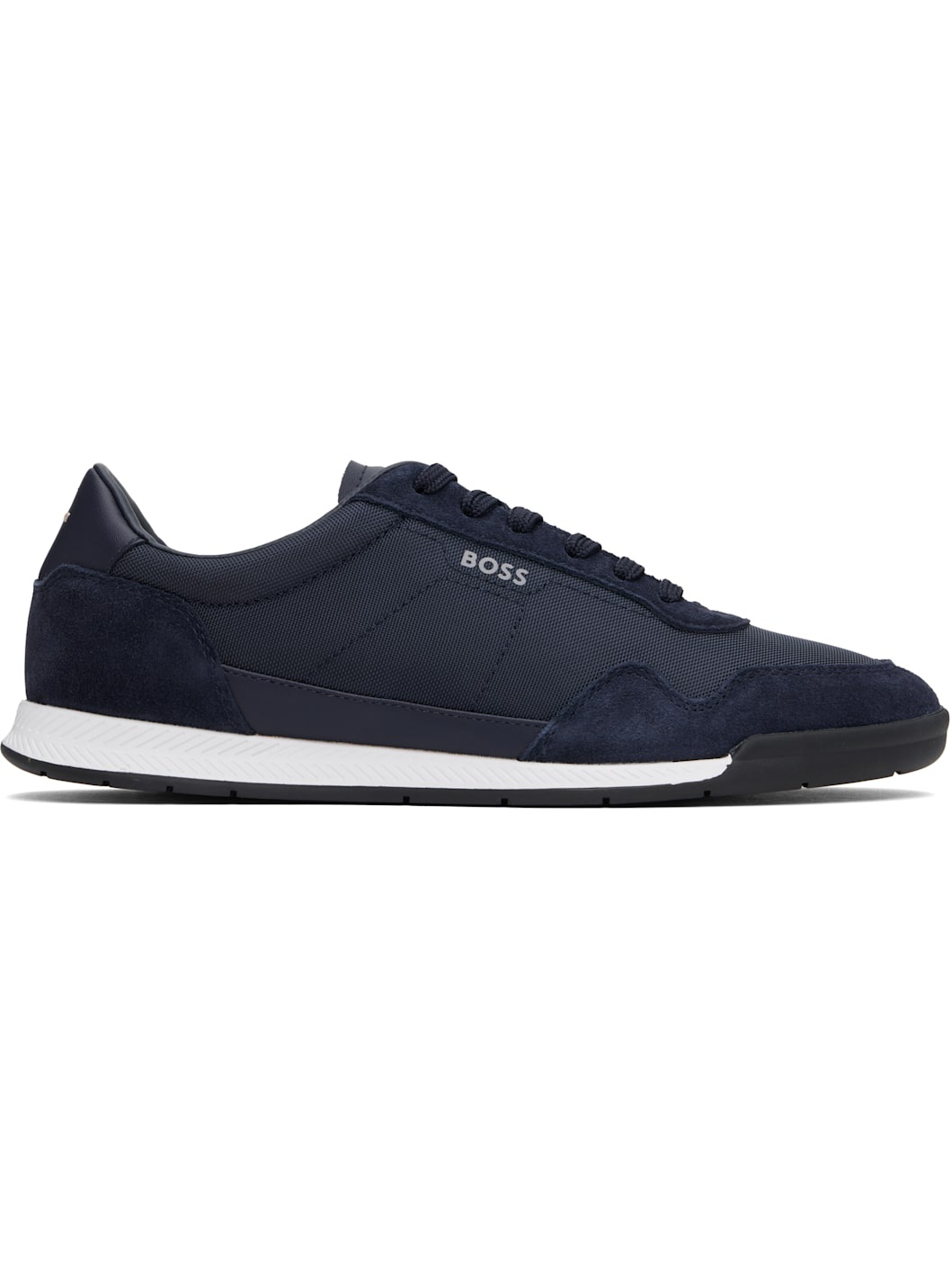 Navy Mixed-Material Lace-Up Sneakers - 1