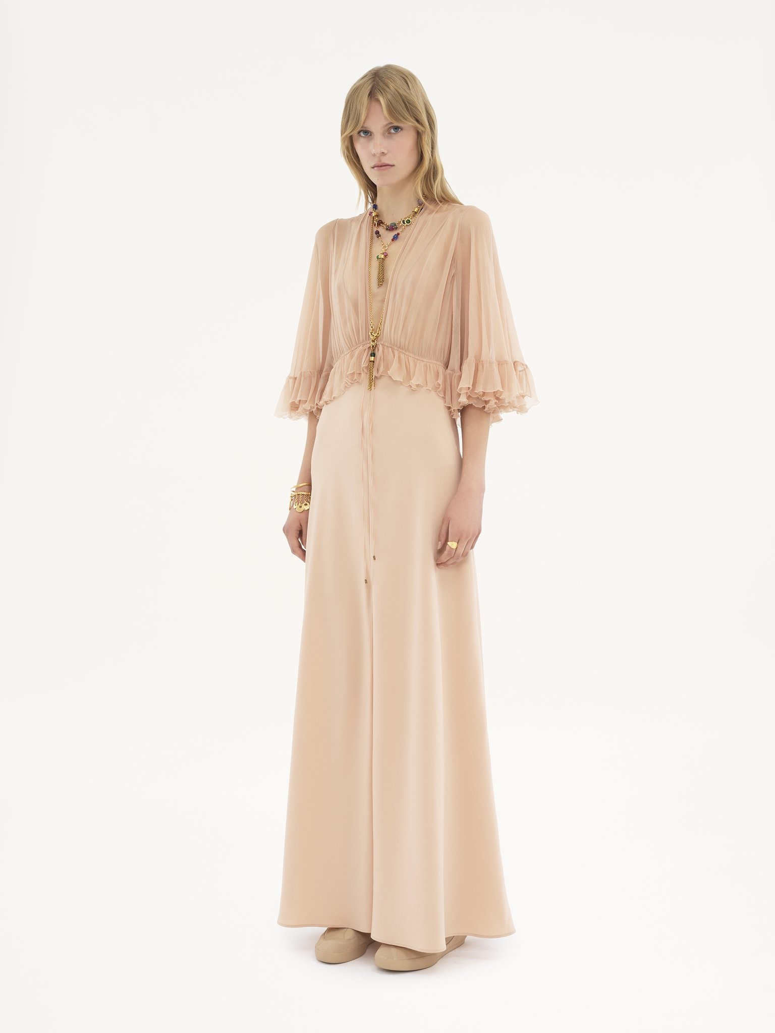 V-NECK LONG DRESS IN CRÊPE SATIN - 3