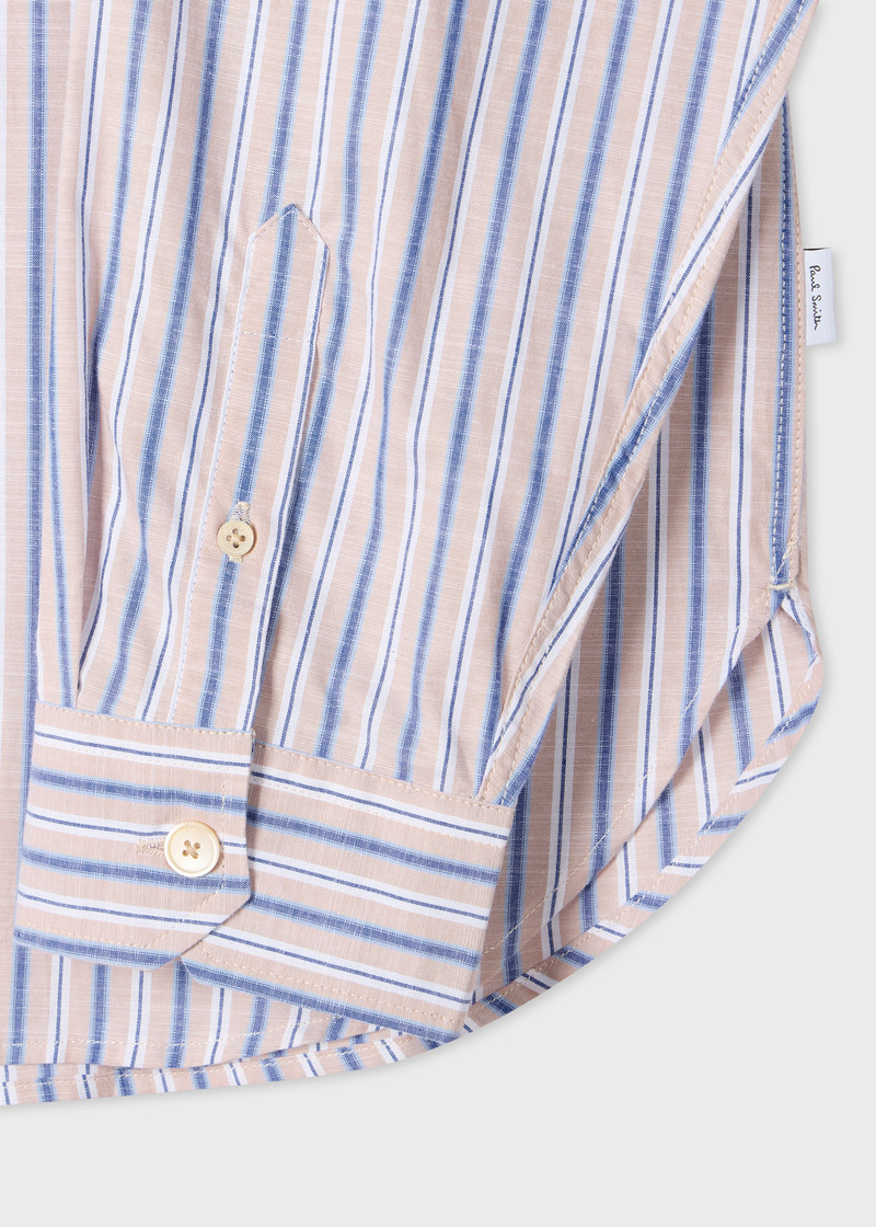 Paul Smith Tan and Blue Slub Stripe Cotton Shirt outlook