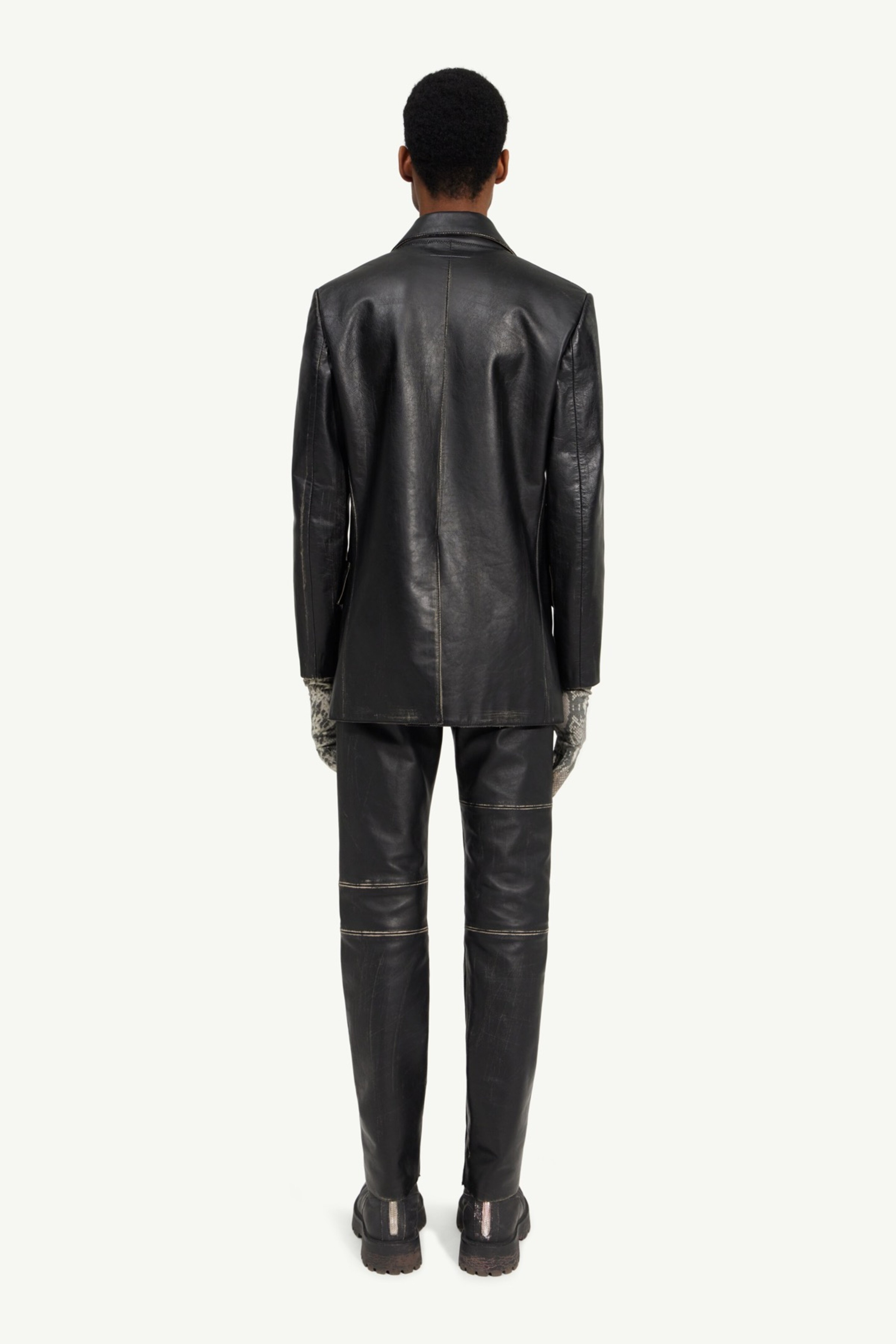 Cropped leather blazer - 4