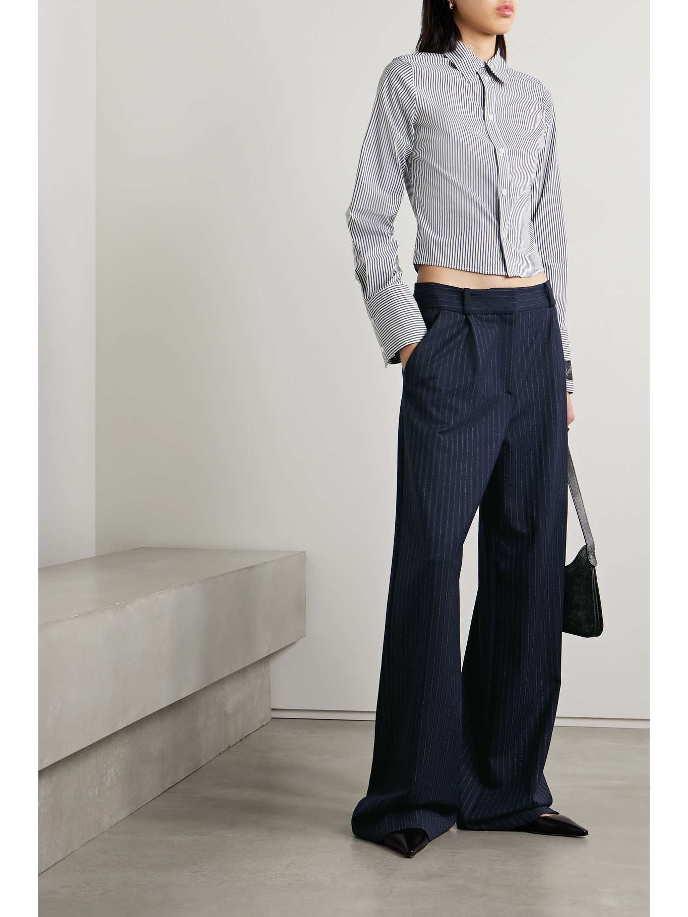 Heyser pleated metallic pinstriped twill wide-leg pants - 2