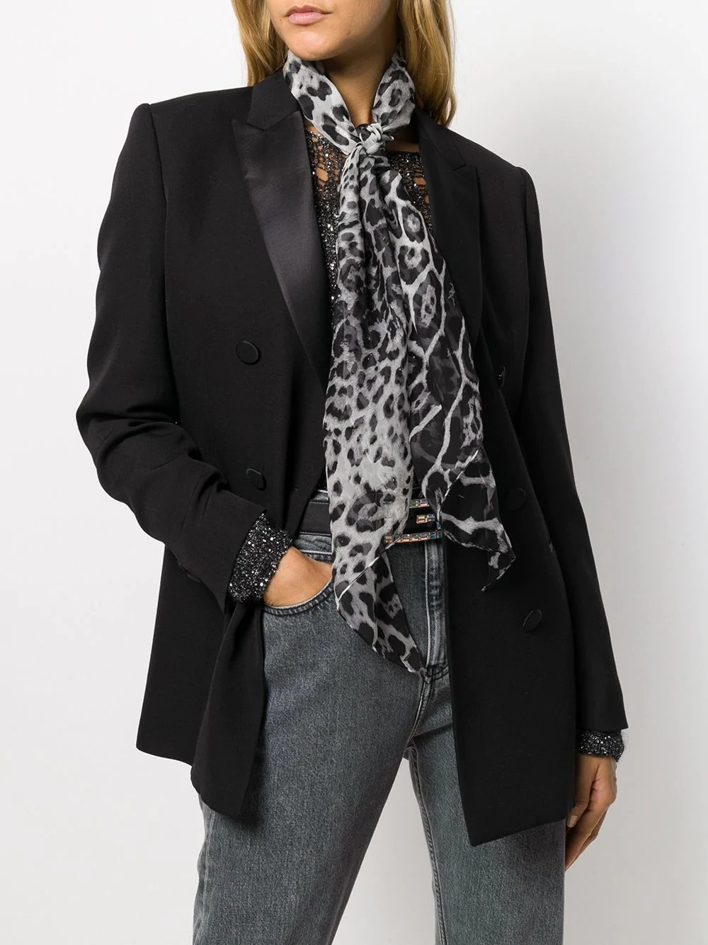 leopard-print sheer scarf - 2