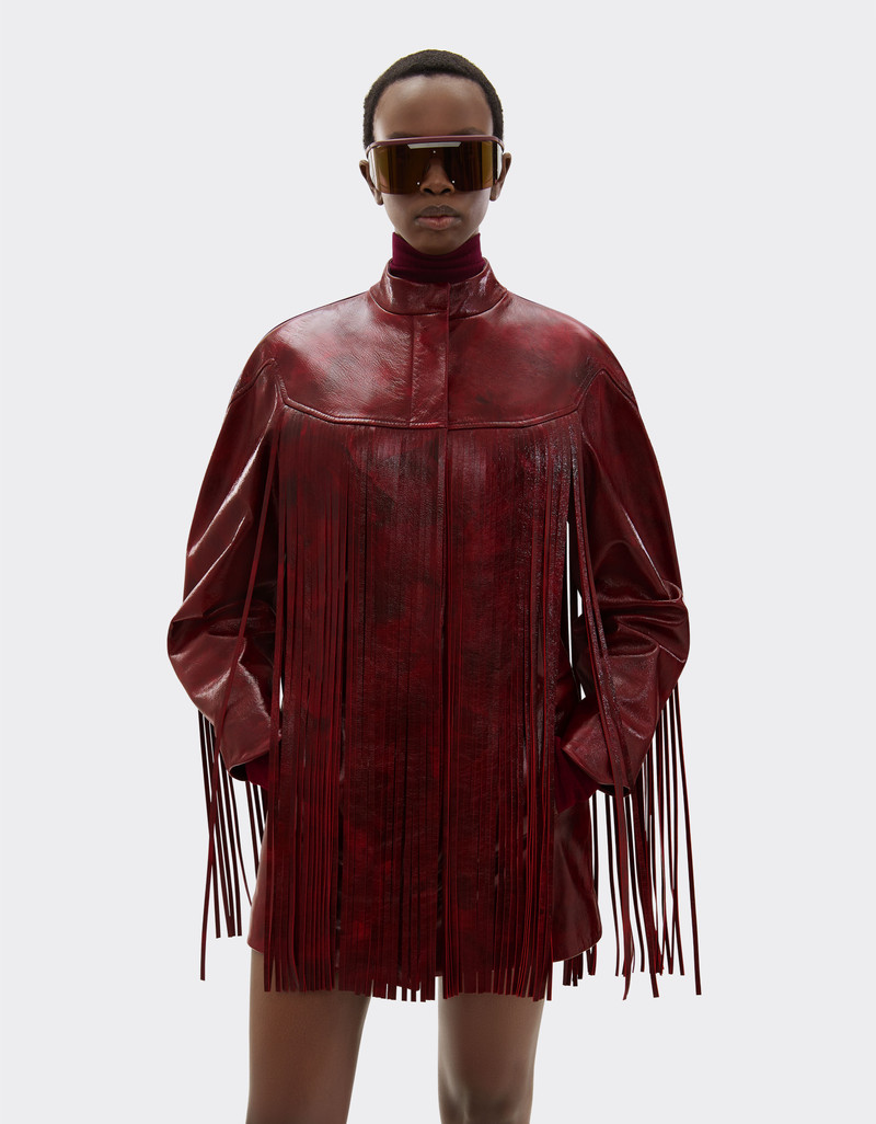 Long leather jacket with fringes 5