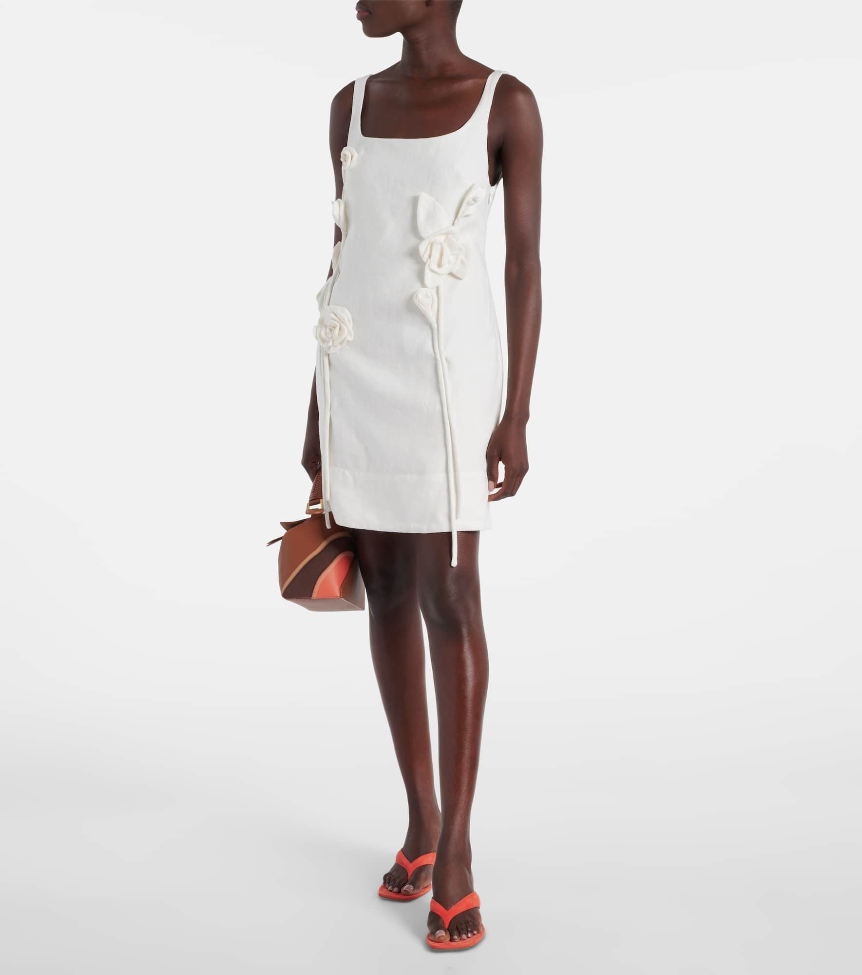 Floral-appliqué linen minidress - 2