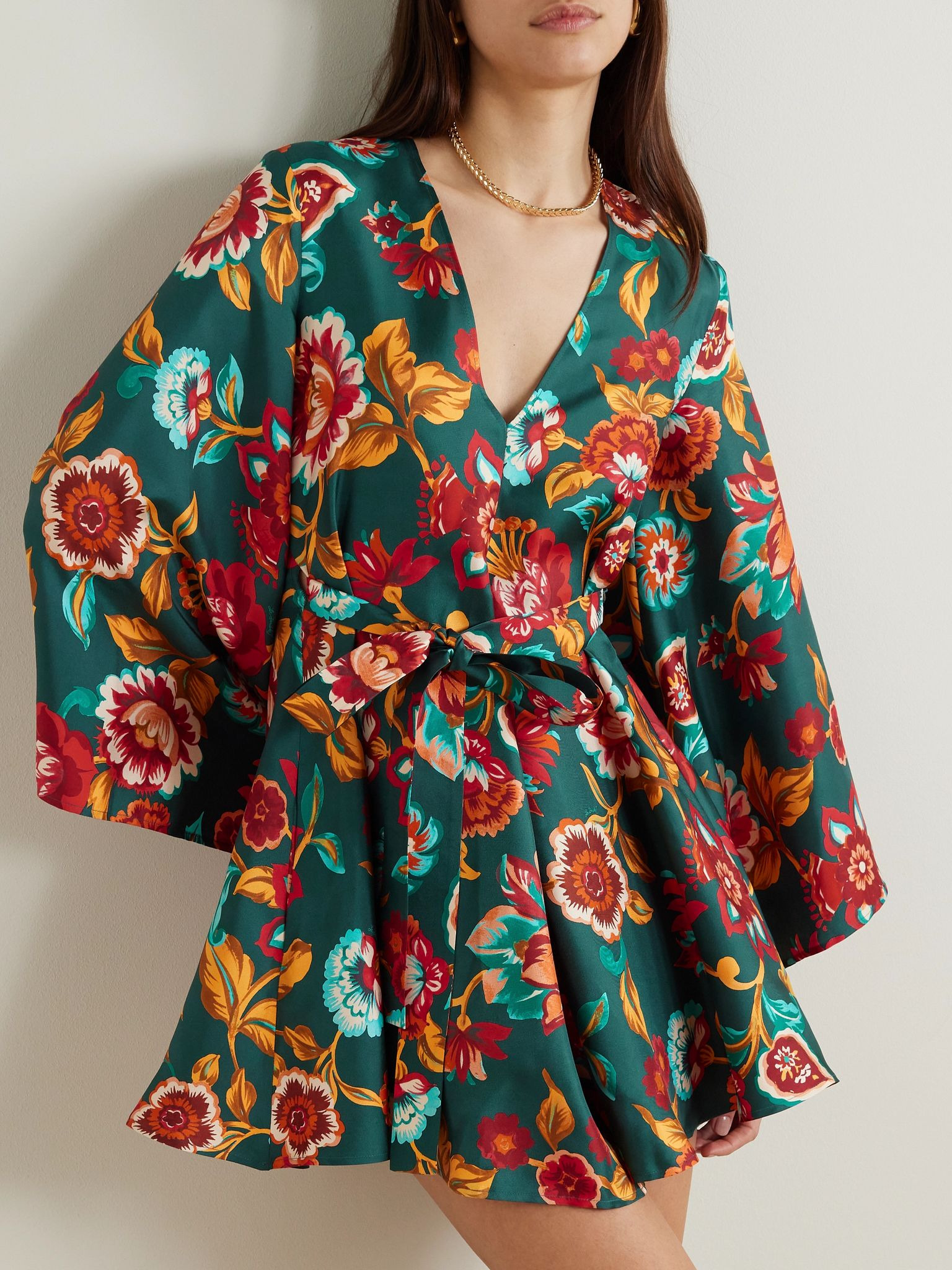 Magnifico belted floral-print silk-twill mini dress Multi - 3