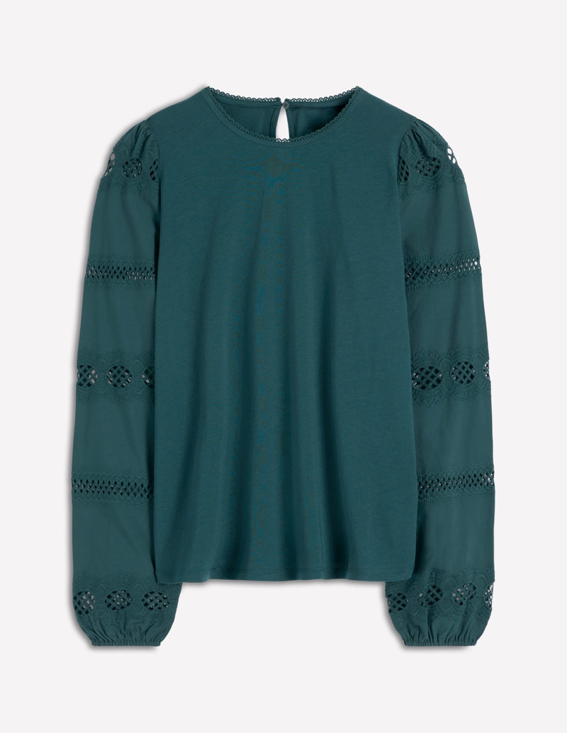 Millie Lace Mix Top-Midnight Teal 1