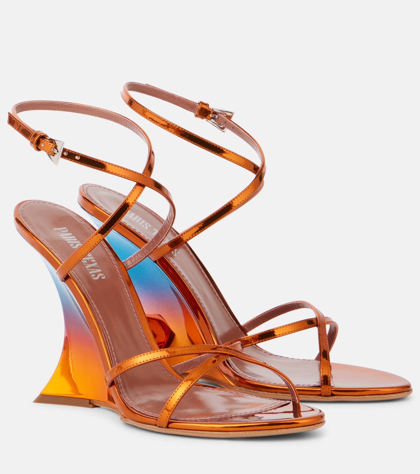 Nina 105 mirrored leather wedge sandals - 1