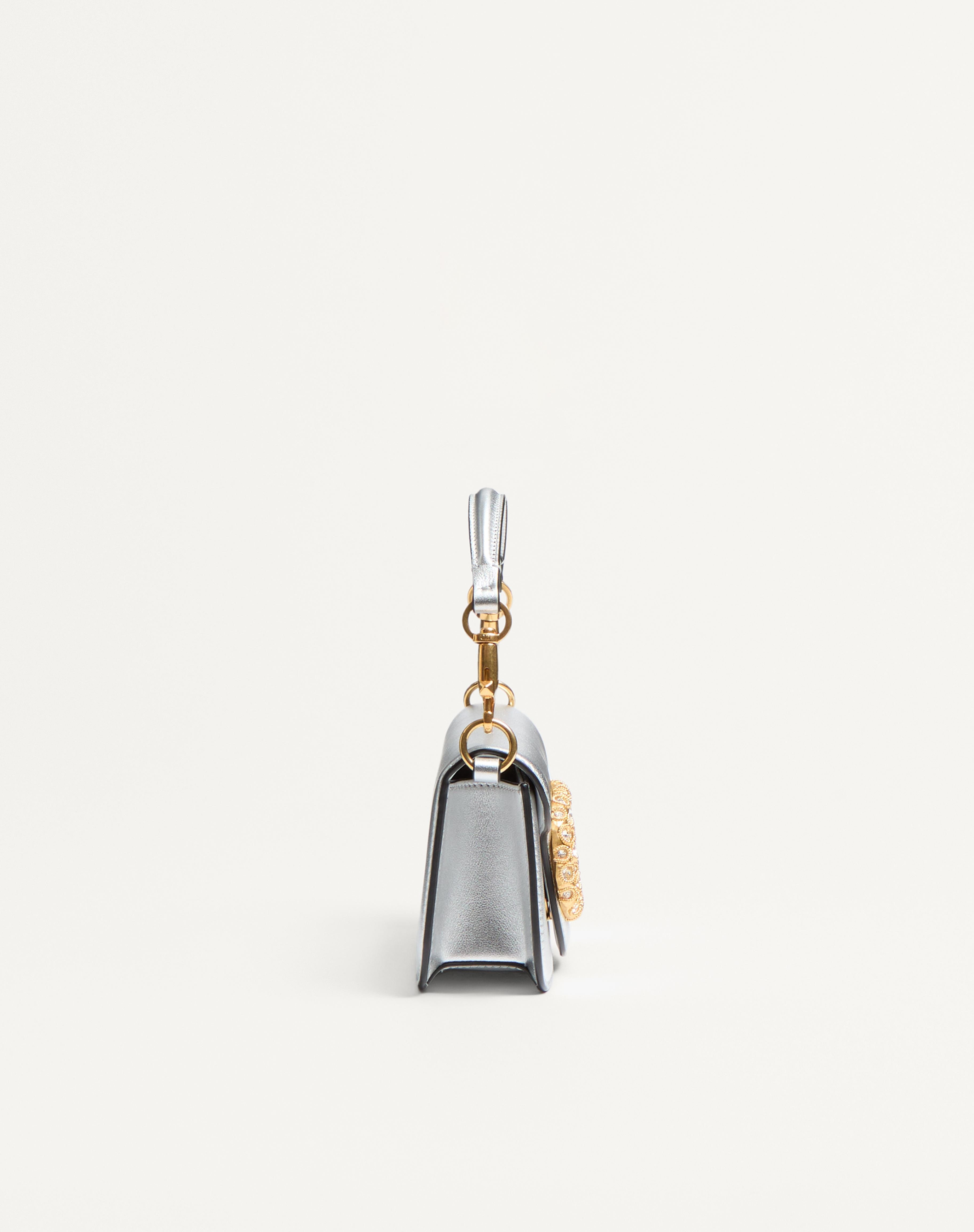 VALENTINO GARAVANI LOCÒ SMALL SHOULDER BAG IN LAMINATED CALFSKIN WITH JEWEL LOGO - 3