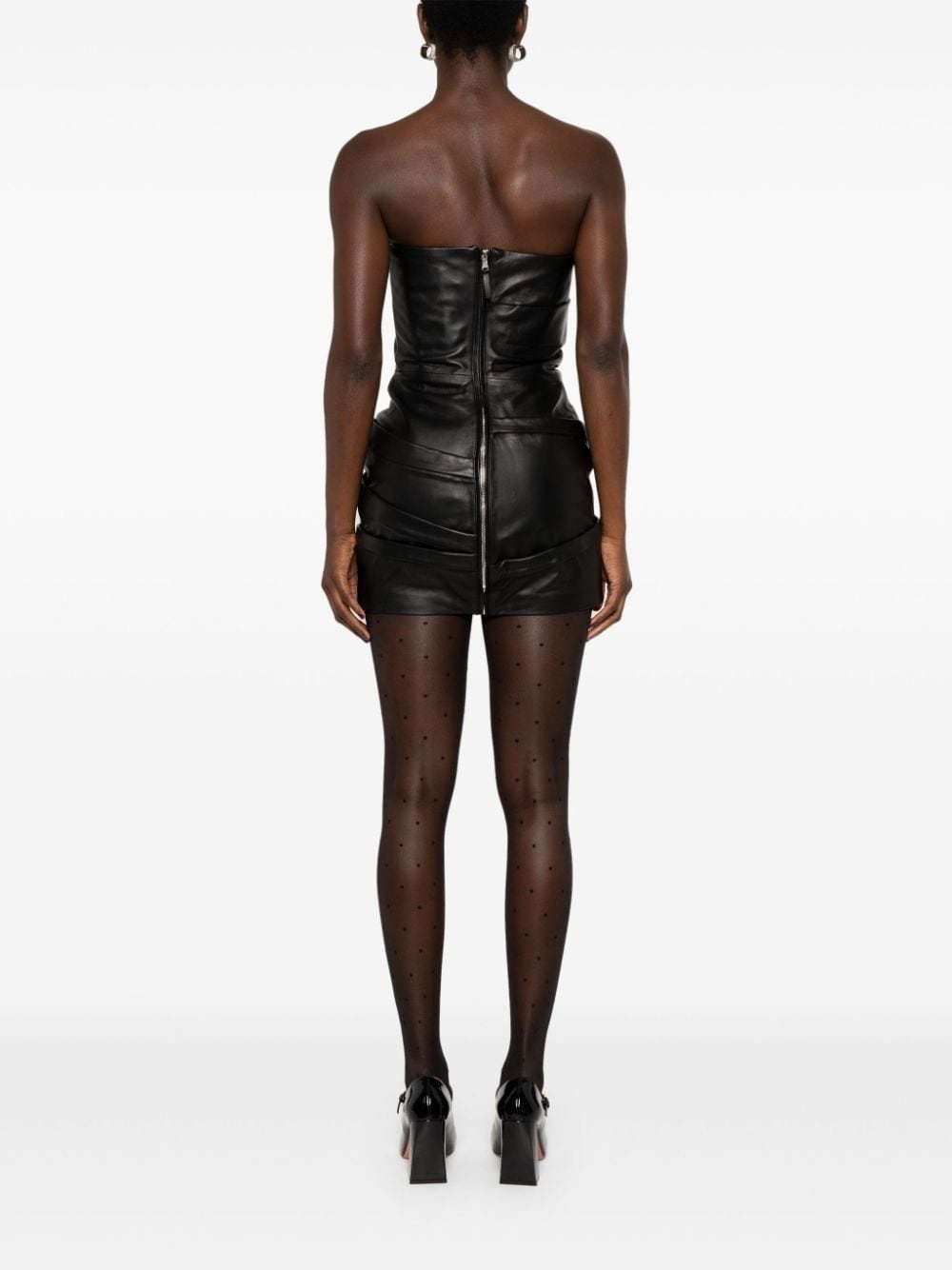 draped leather mini dress - 4