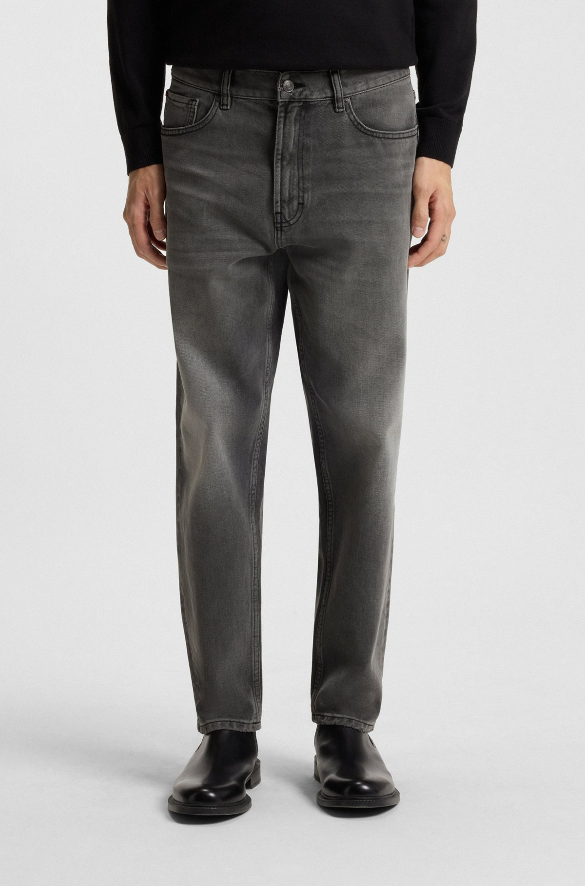 TAPERED-FIT JEANS IN GRAY DENIM WITH USED EFFECTS - 2