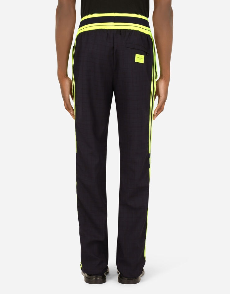 Checked wool jogging pants with branded plate - 2