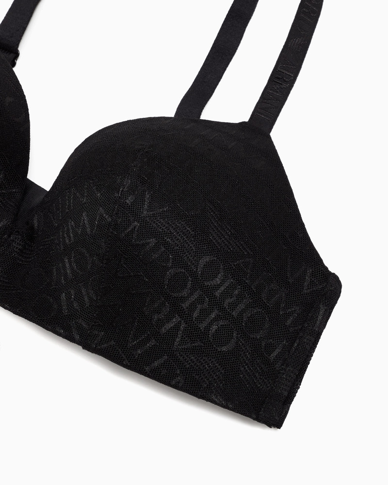 EMPORIO ARMANI ASV PADDED TRIANGLE BRA IN RECYCLED MESH WITH ALL-OVER LOGO LETTERING outlook