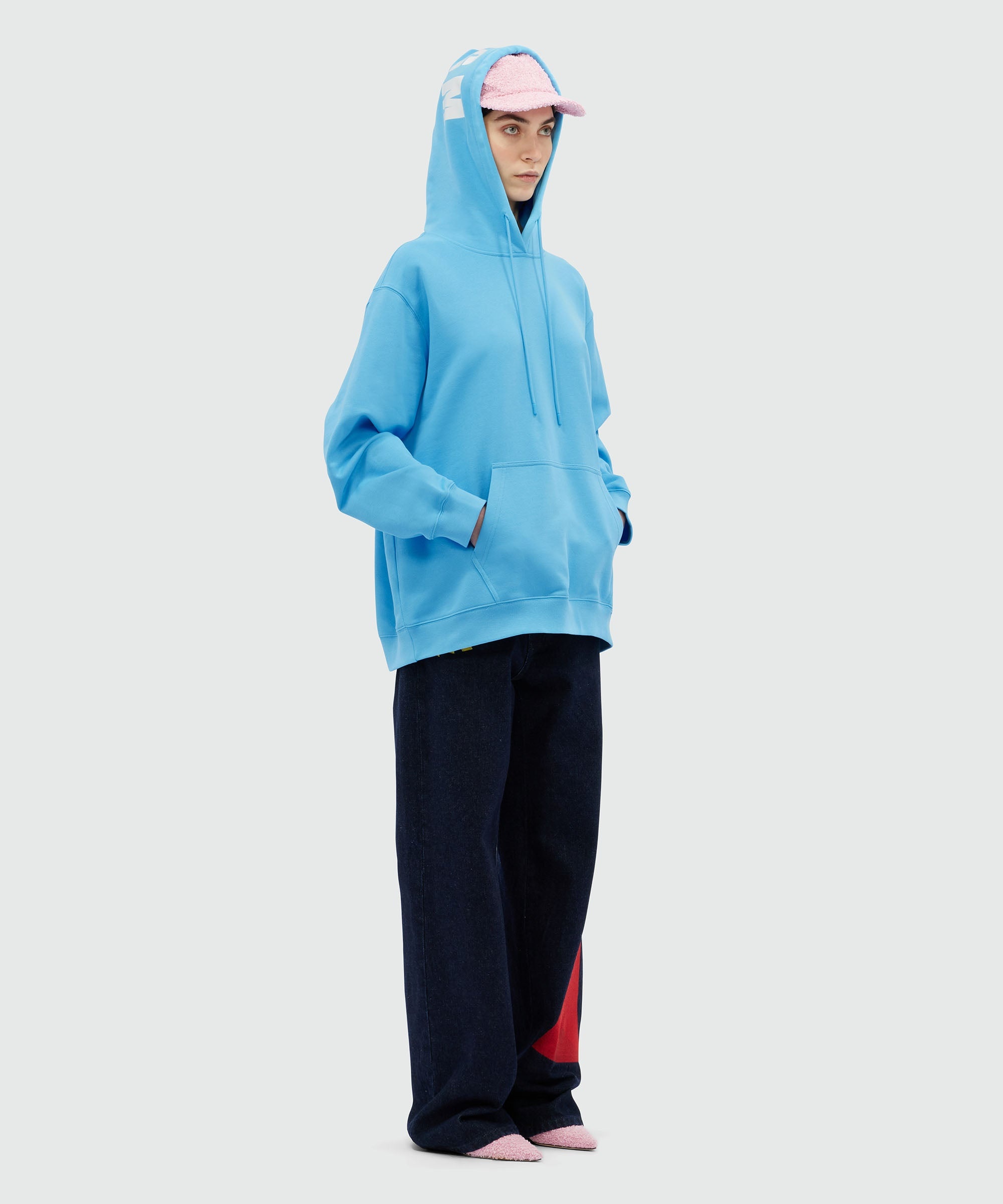 Light blue cotton sweatshirt with maxi logo print - 4