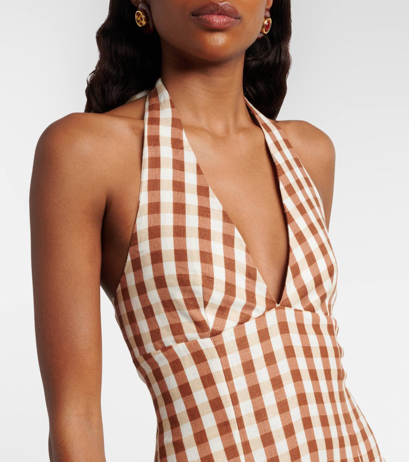 Marais gingham halterneck linen midi dress 4
