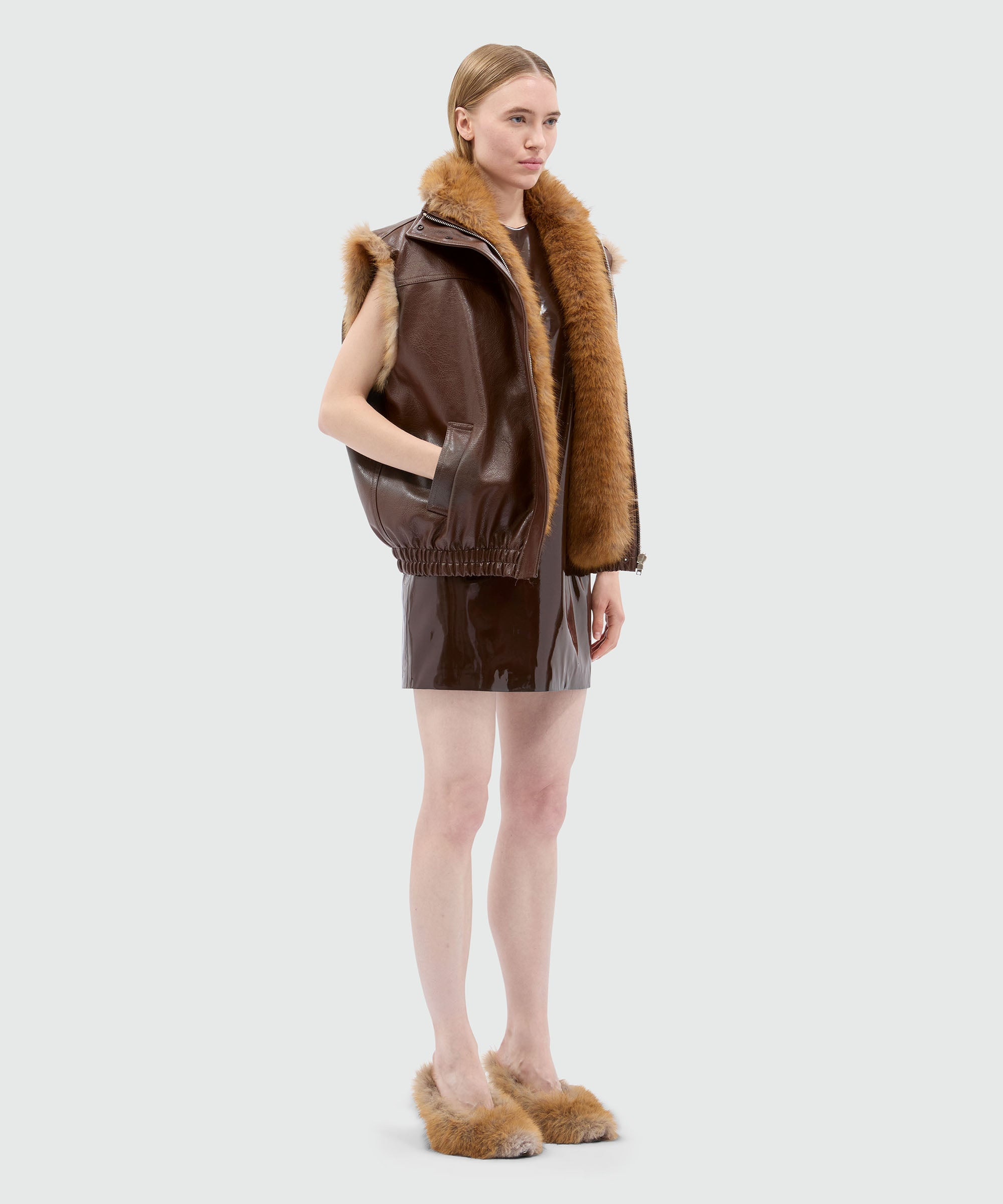 Brown vinyl minidress - 4