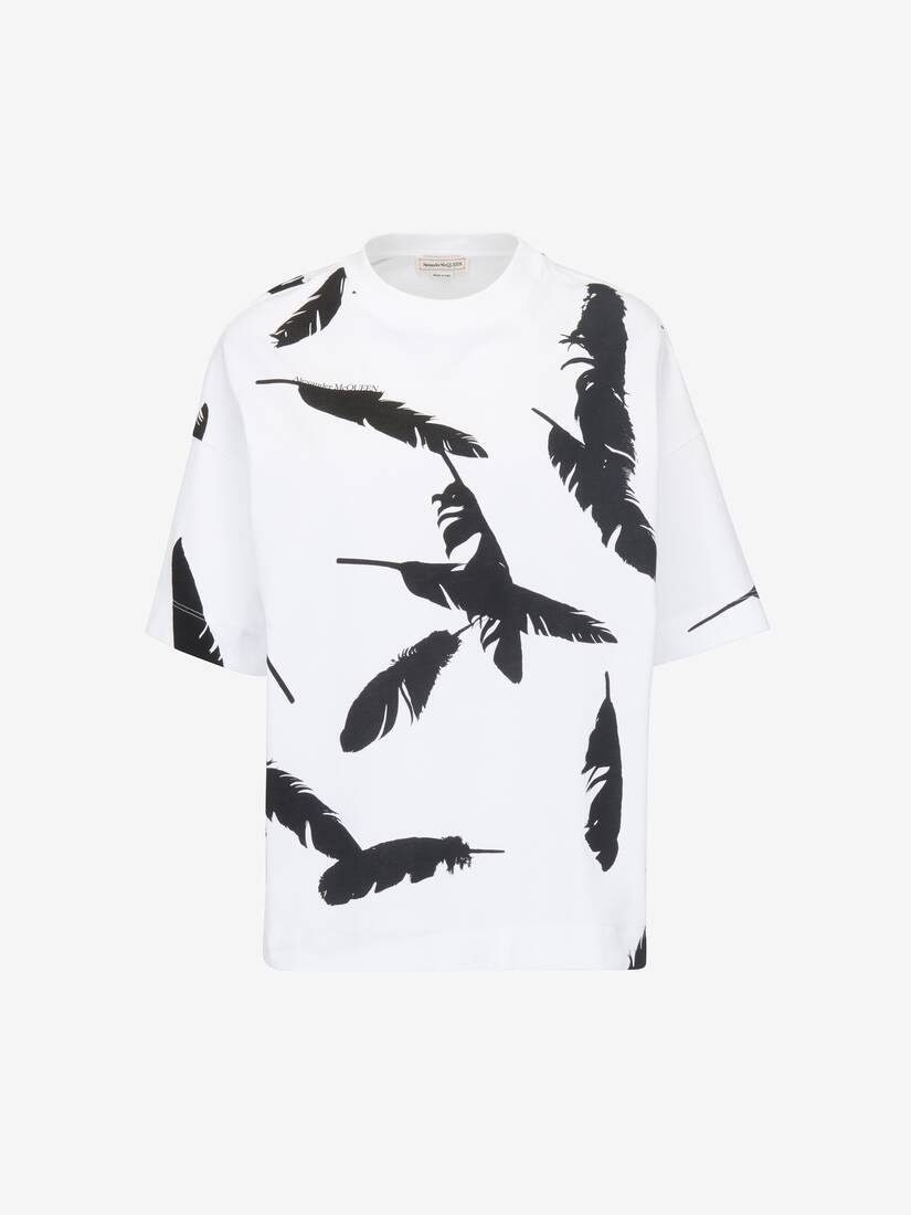 Women's Feather Oversized T-shirt in White/black - 2