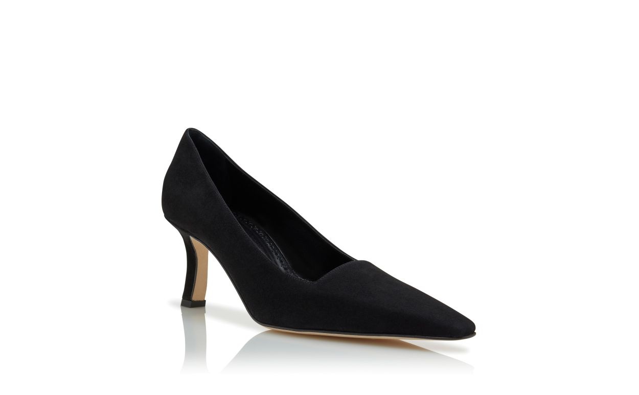Black Suede Square Cut Pumps - 3
