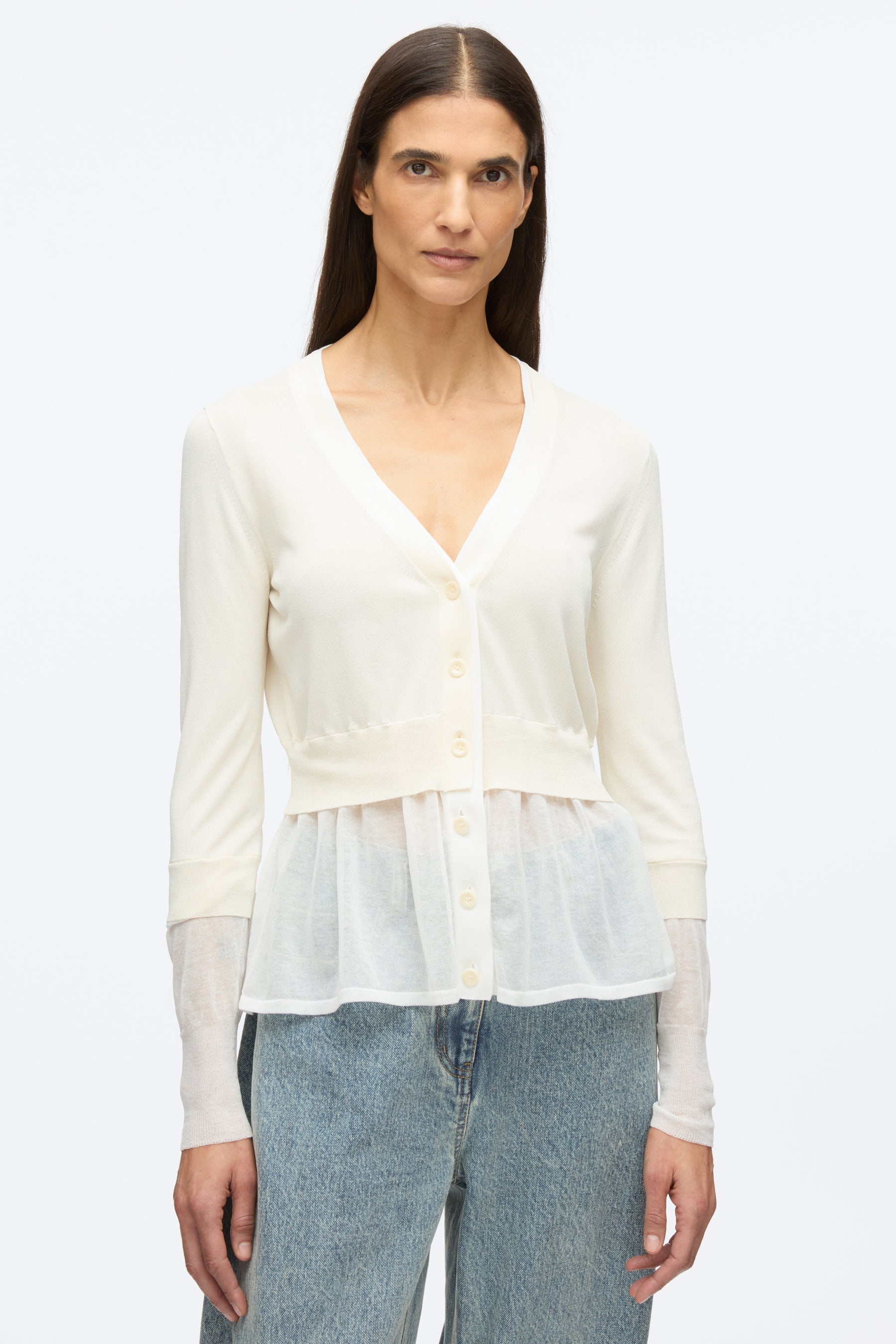 Gauze Peplum Double Layer Cardigan - 6