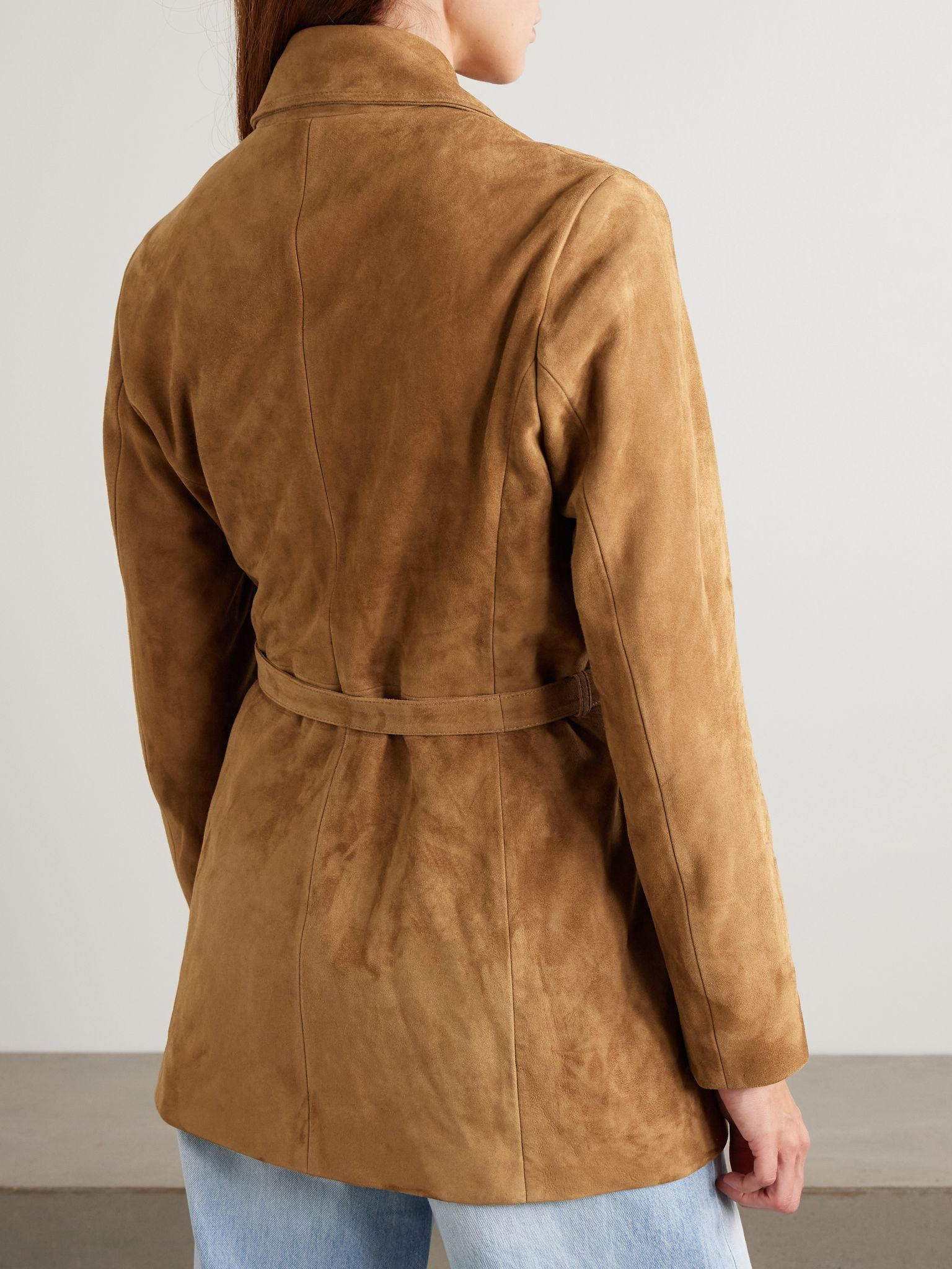 Romana belted paneled suede jacket Tan - 4