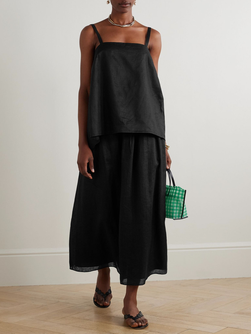 POSSE Ginny gathered linen maxi skirt Black outlook